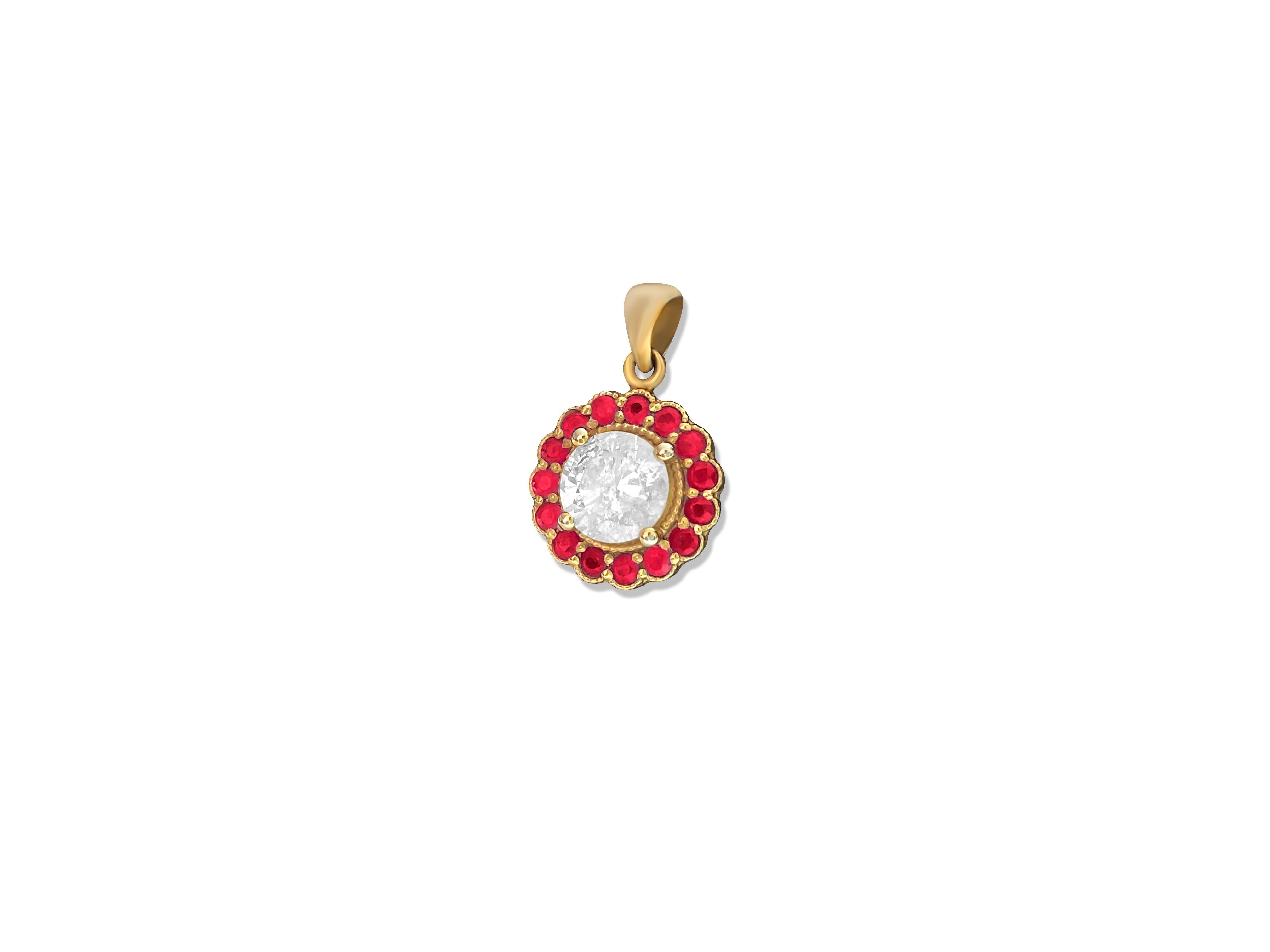 Contemporary GIA Certified 2.11 Carat Diamond and Natural Burma Ruby Pendant For Sale