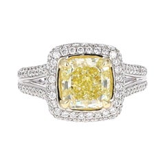 GIA Certified, 2.11 Carat Fancy Intense Yellow Diamond Cocktail Ring