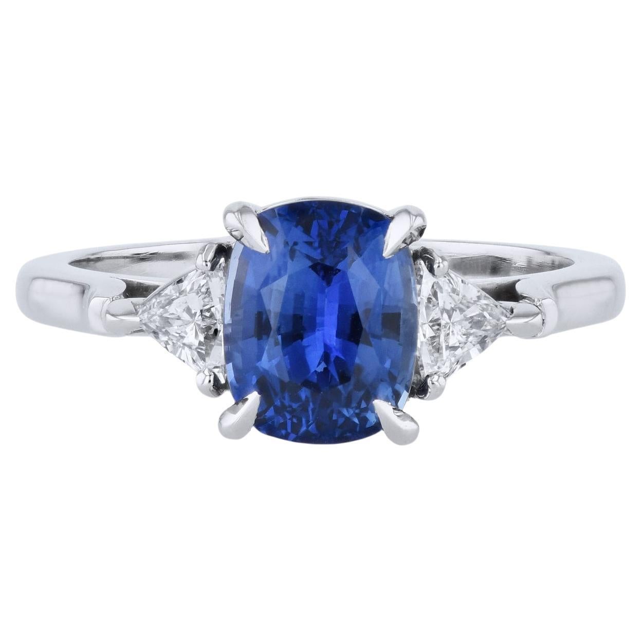 GIA Certified 2.11 Carat Madagascar Blue Sapphire Diamond Trillion Platinum Ring For Sale