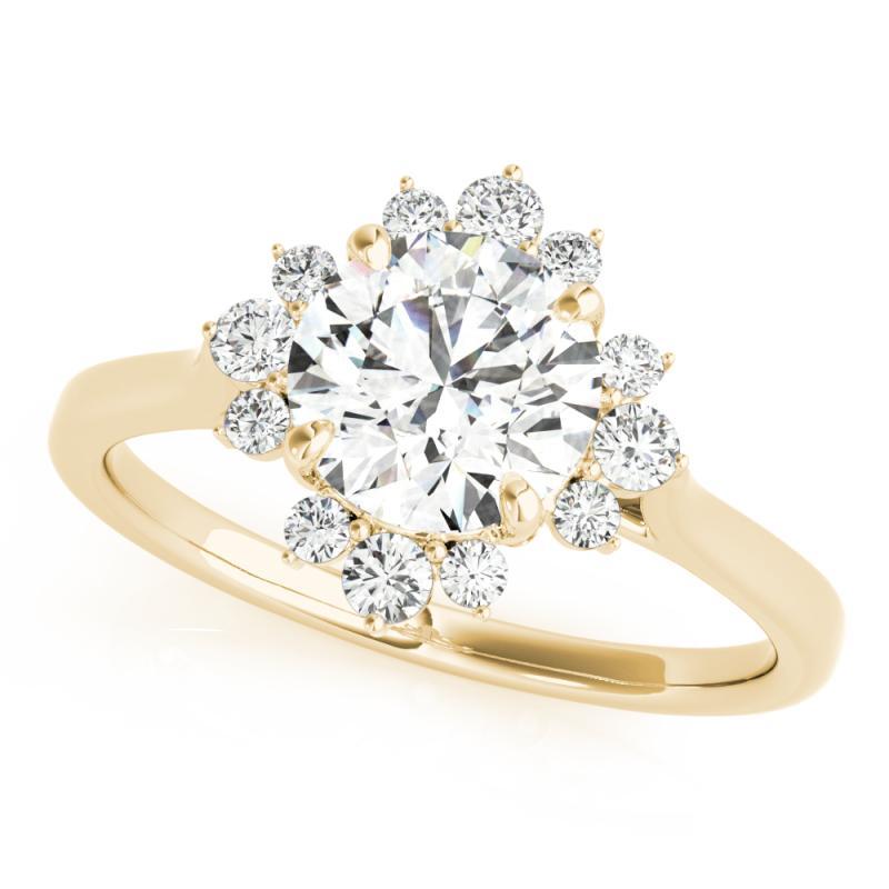 Taglio rotondo GIA Certified 2,11 Carat Round Halo Flower Cluster Anello con diamanti in oro giallo 18K in vendita