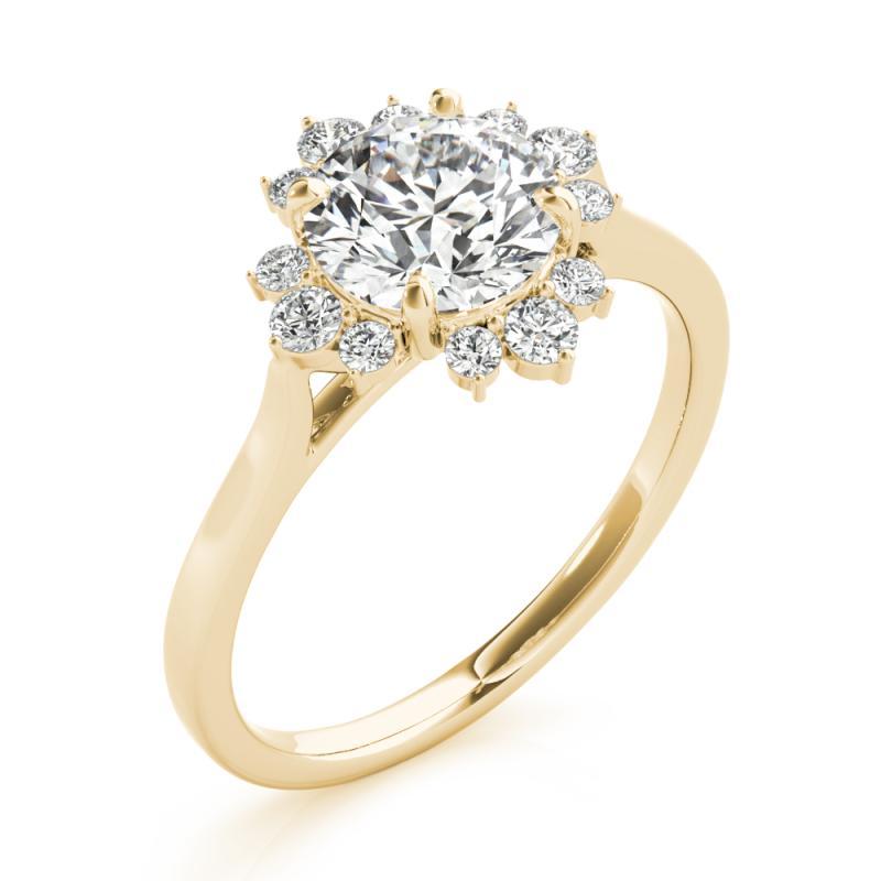 Donna GIA Certified 2,11 Carat Round Halo Flower Cluster Anello con diamanti in oro giallo 18K in vendita