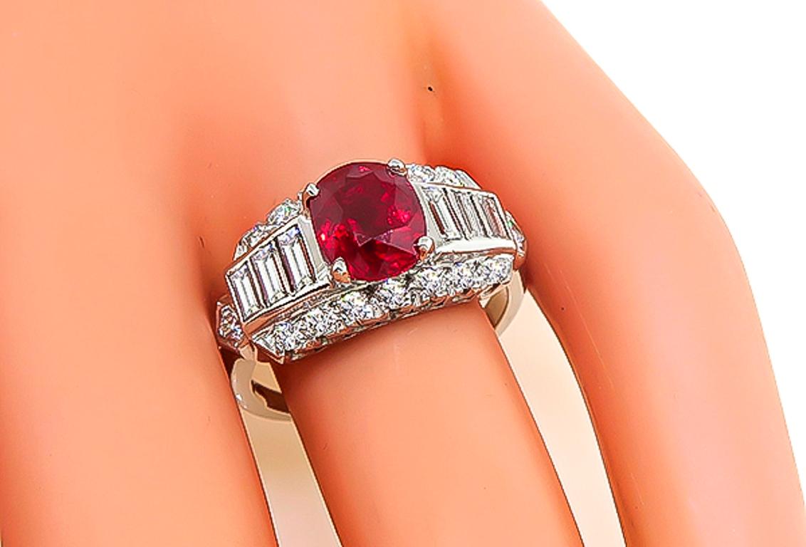 Oval Cut GIA Certified 2.11 Carat Ruby Diamond Engagement Ring For Sale