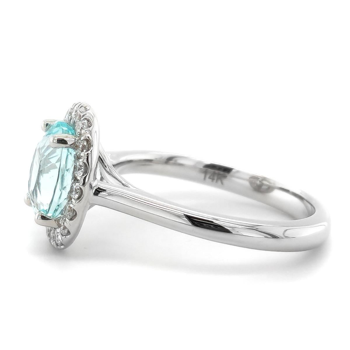 Artisan Bague 14KWG en diamant tourmaline naturelle de Paraiba du Mozambique certifiée par le GIA (2,11 сt) en vente