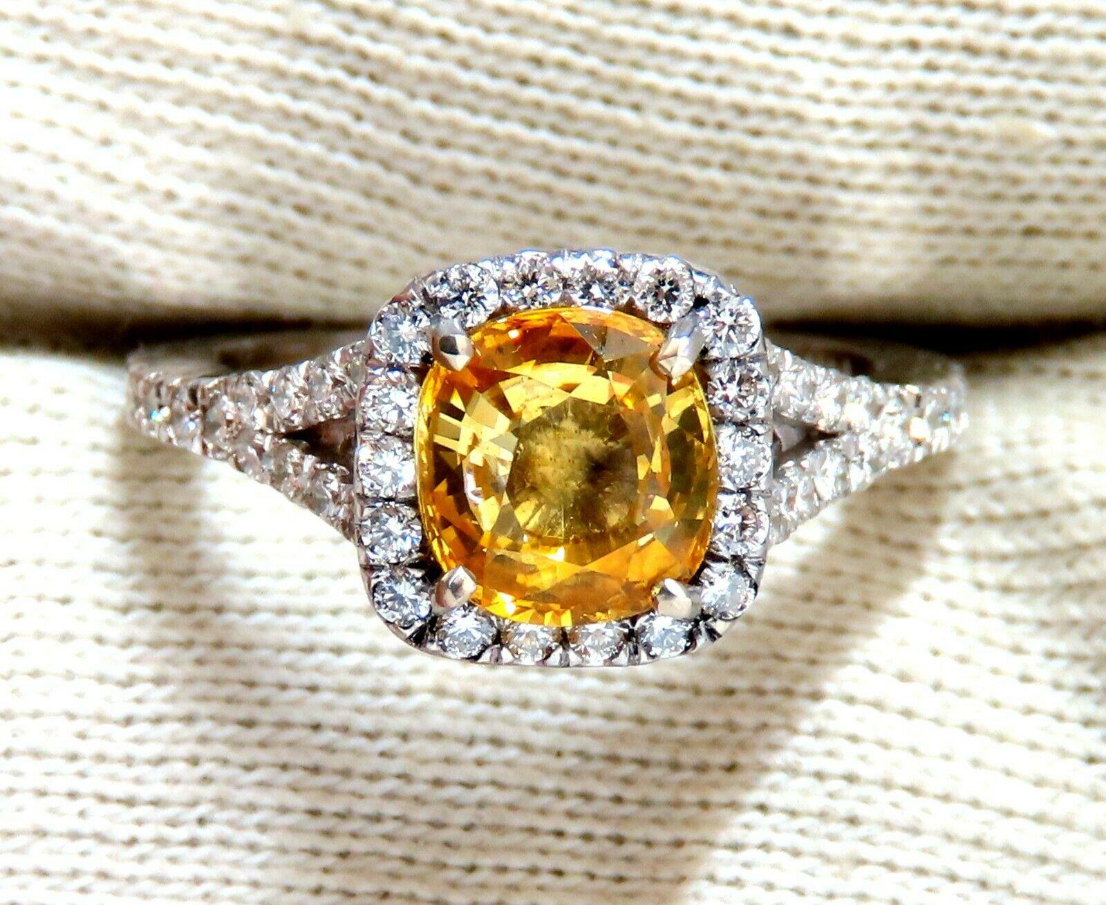 GIA Certified 2.11Ct Natural Yellow Natural Sapphire Diamonds Ring & Band 14kt In New Condition In New York, NY