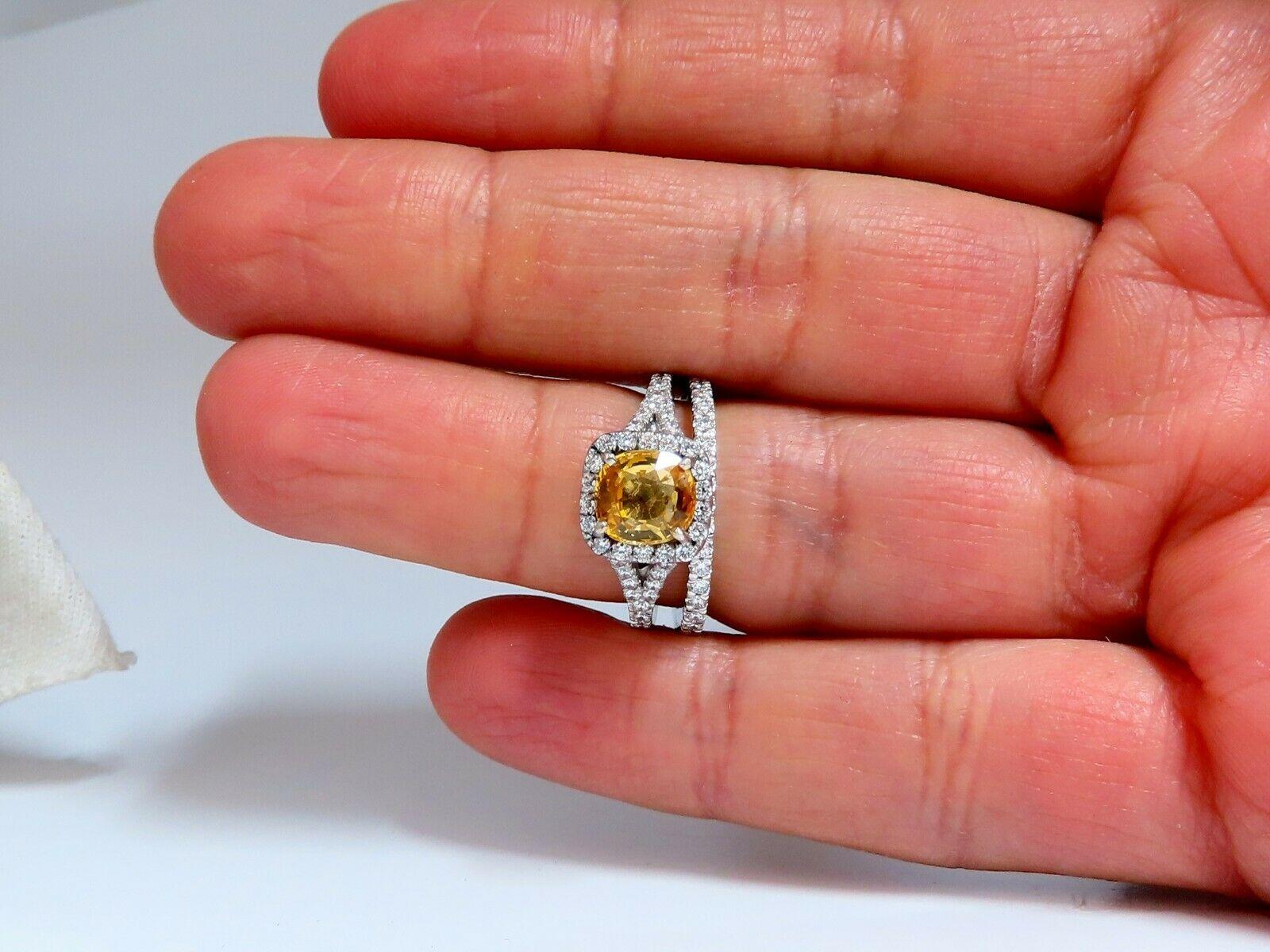 GIA Certified 2.11Ct Natural Yellow Natural Sapphire Diamonds Ring & Band 14kt 1