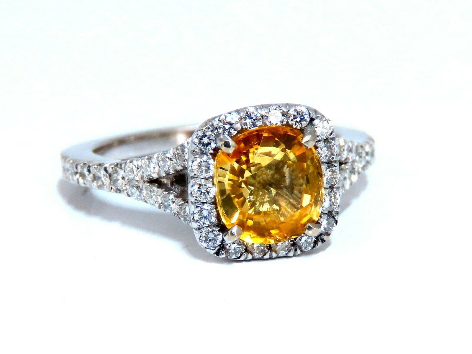 GIA Certified 2.11Ct Natural Yellow Natural Sapphire Diamonds Ring & Band 14kt 4