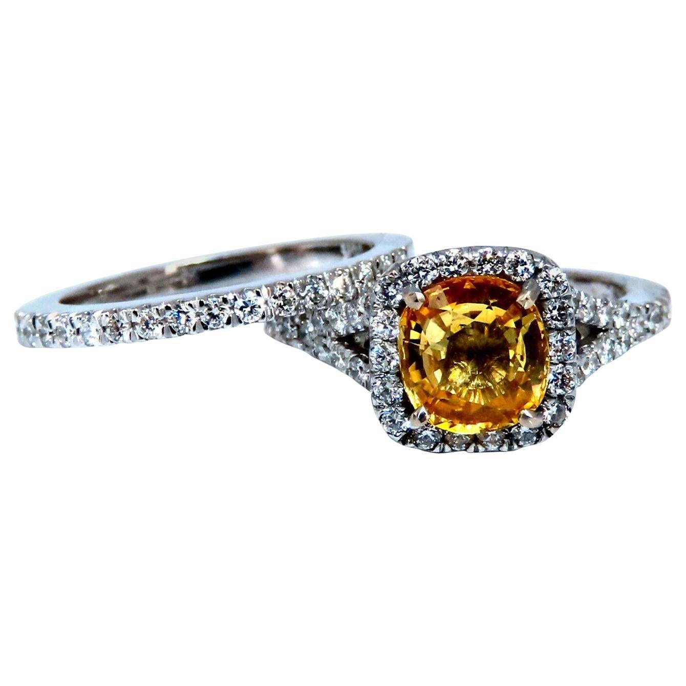 GIA Certified 2.11Ct Natural Yellow Natural Sapphire Diamonds Ring & Band 14kt