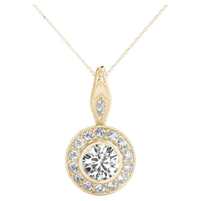 GIA Certified 2.11ct Round Diamond Milgrain Halo Pendant Necklace