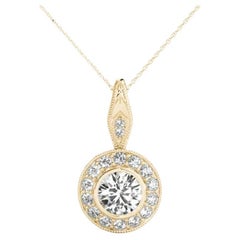 GIA Certified 2.11ct Round Diamond Milgrain Halo Pendant Necklace