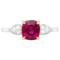 GIA certified 2.11ct untreated, cushion-cut Mozambique ruby ring.