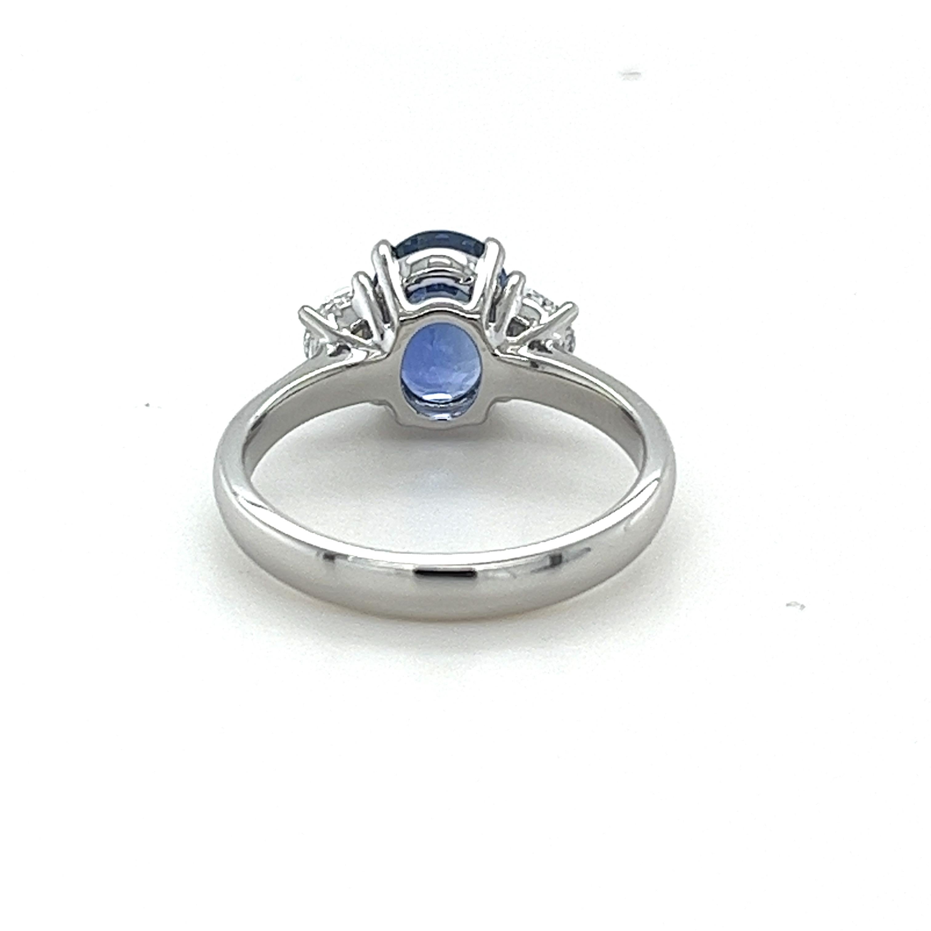 Oval Cut GIA Certified 2.12 Carat Ceylon Sapphire & Diamond Ring in Platinum For Sale