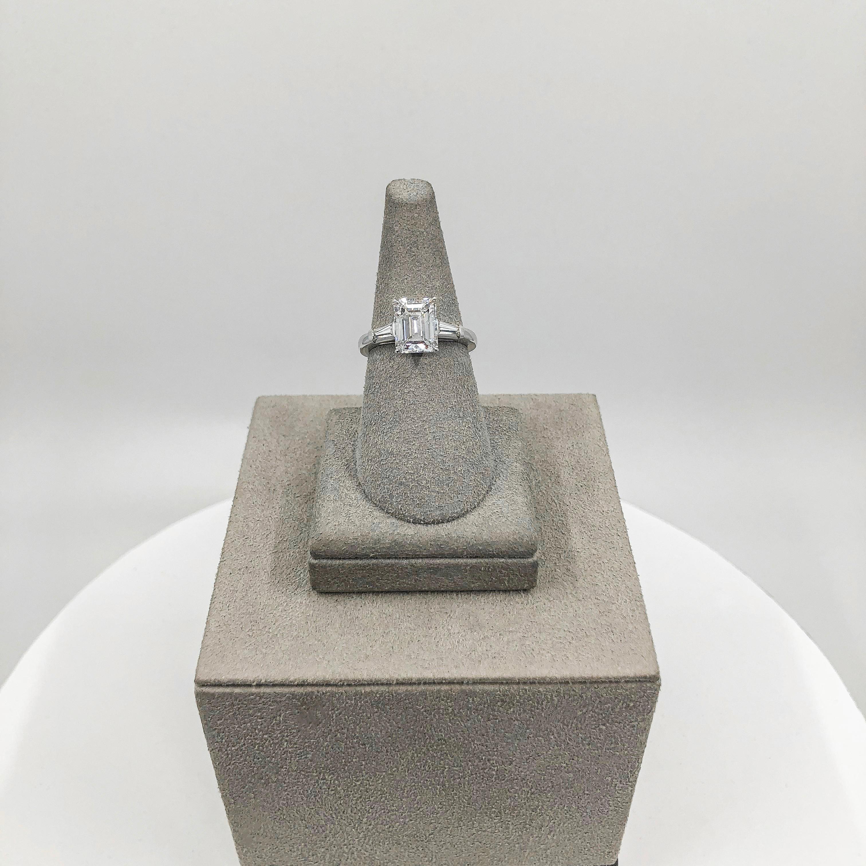 GIA Certified 2.12 Carat Emerald Cut Diamond Three-Stone Engagement Ring 1