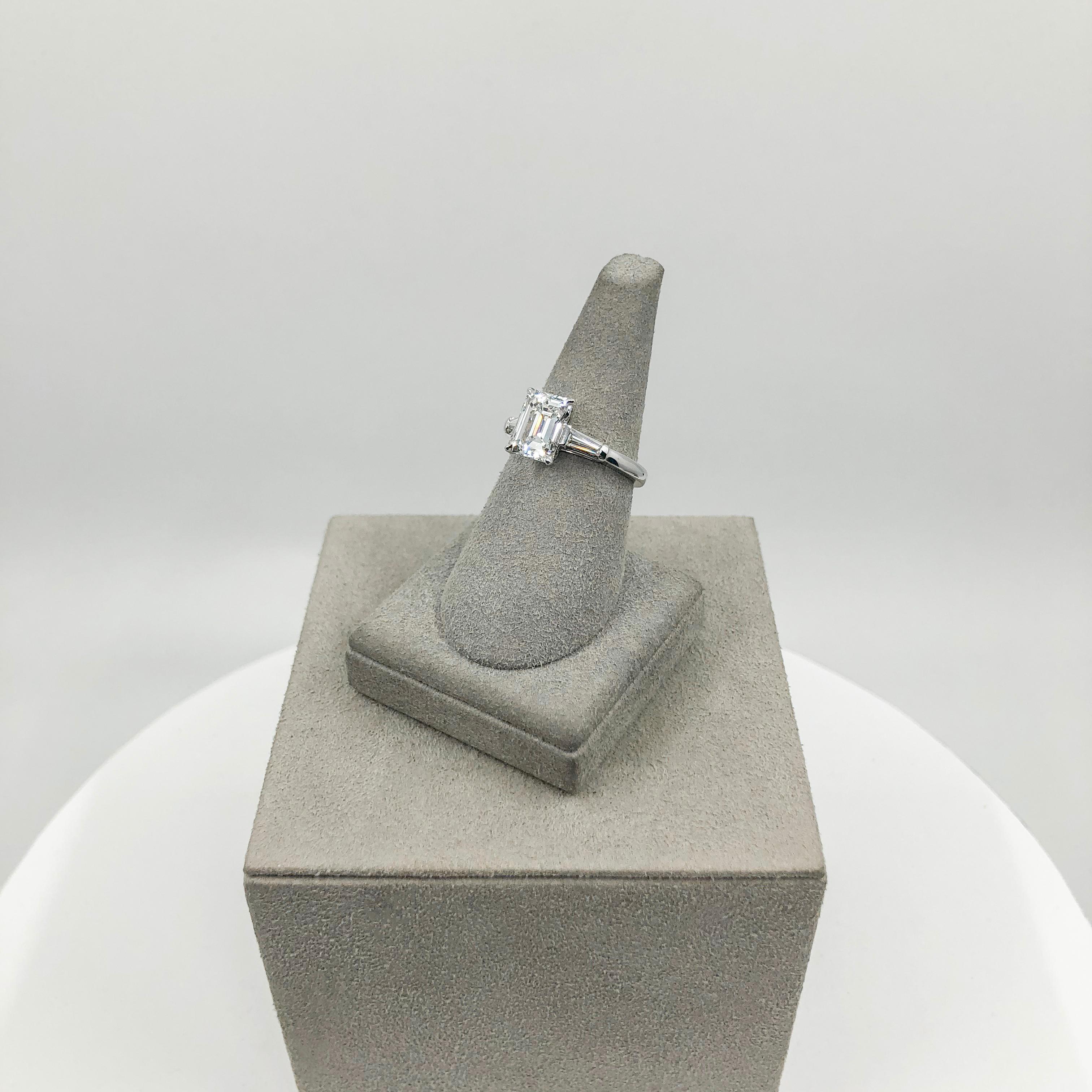 GIA Certified 2.12 Carat Emerald Cut Diamond Three-Stone Engagement Ring 2