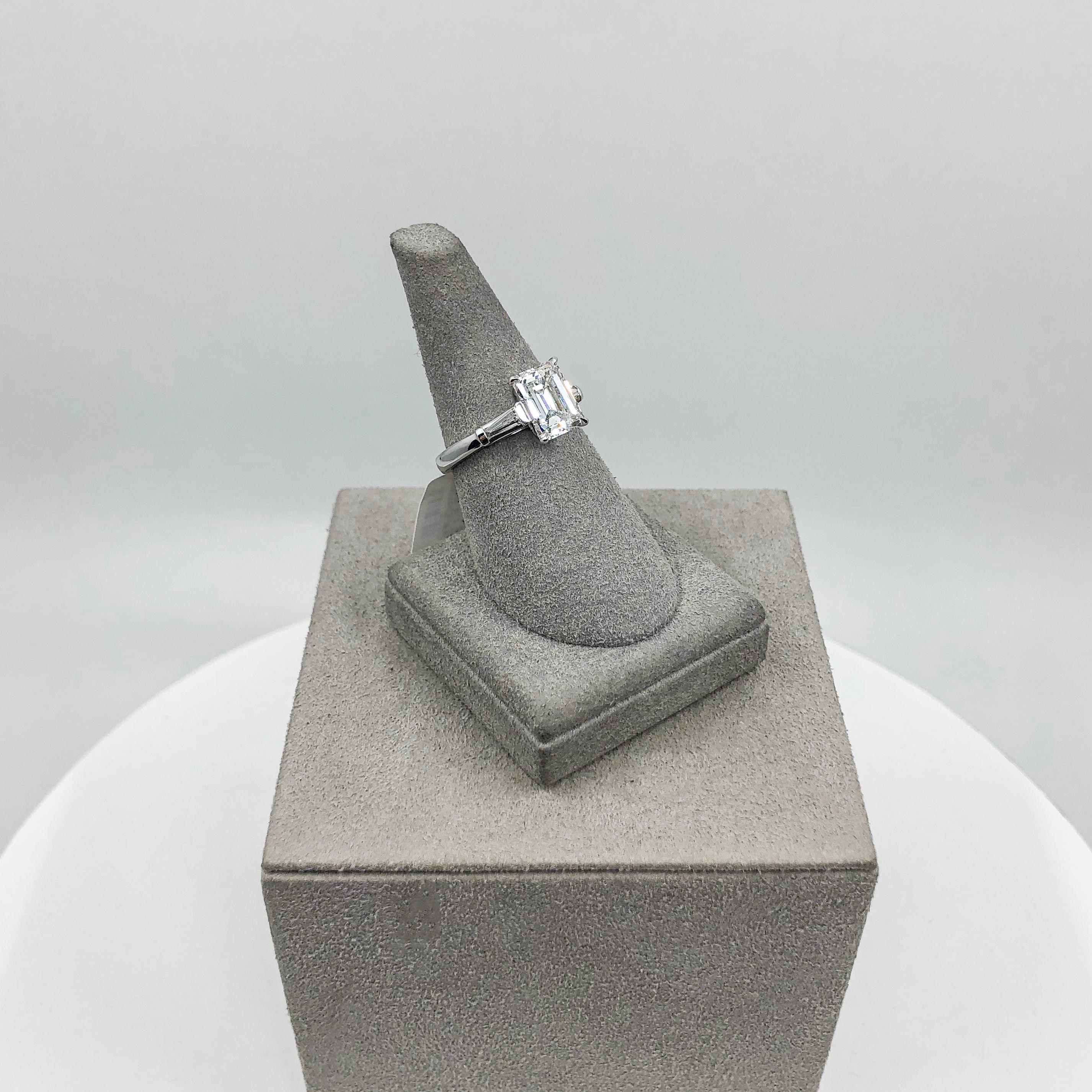 GIA Certified 2.12 Carat Emerald Cut Diamond Three-Stone Engagement Ring 3