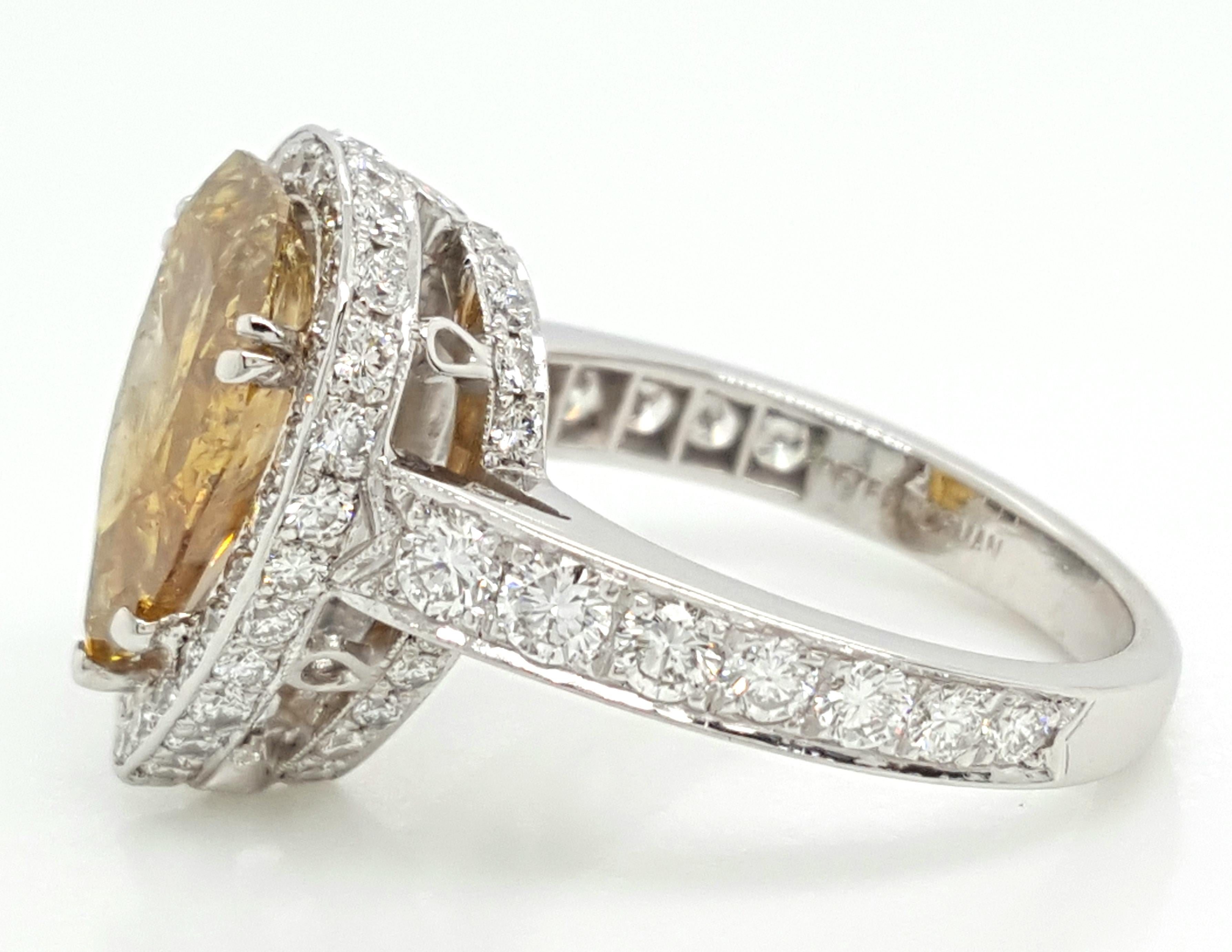 GIA Certified 2.12 Carat Fancy Yellow Pear Diamond Ring 4