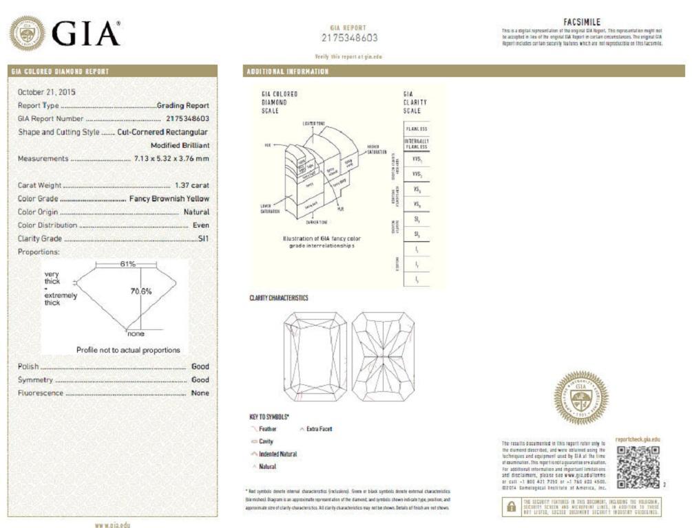 GIA Certified 2.12 Carat Fancy Yellow Radiant Cut Diamond Ring 14 Karat For Sale 1