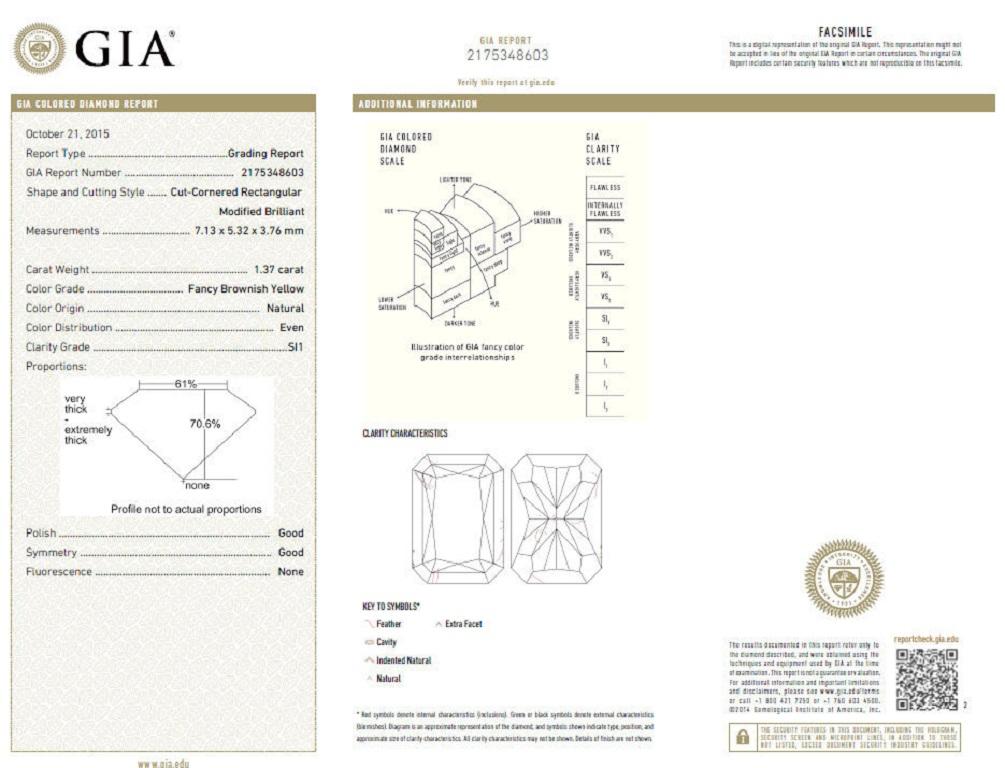 GIA Certified 2.12 Carat Fancy Yellow Radiant Cut Diamond Ring 14 Karat For Sale 1