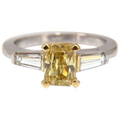GIA Certified 2.12 Carat Fancy Yellow Radiant Cut Diamond Ring 14 Karat