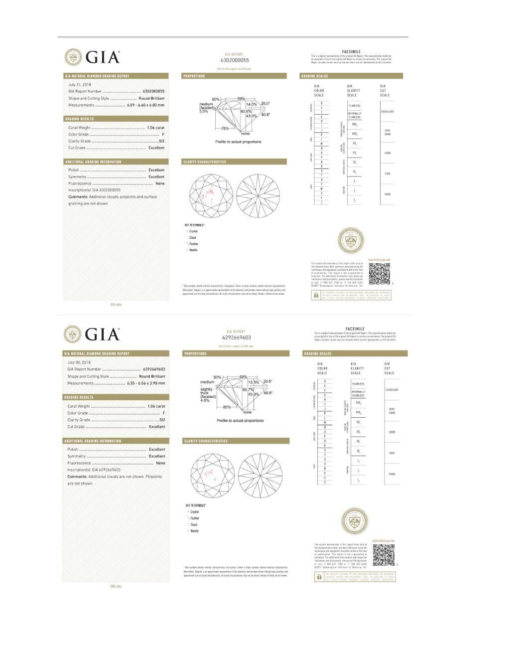 Round Cut GIA Certified 2.12 Carat F SI2 Round Natural Diamond Four Prong Stud Earrings