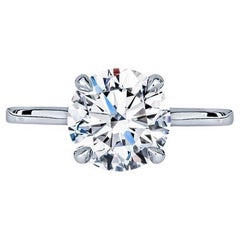 Anillo de compromiso de diamante brillante redondo natural certificado por GIA de 2.12 quilates