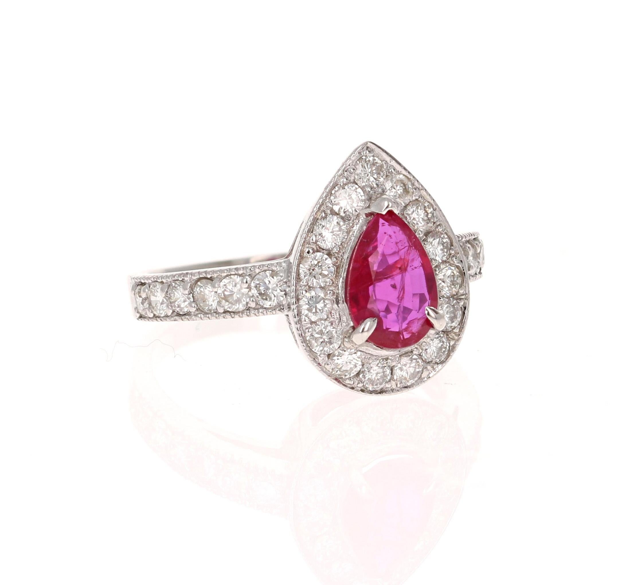 Contemporary GIA Certified 2.12 Carat Ruby Diamond 18 Karat White Gold Engagement Ring For Sale