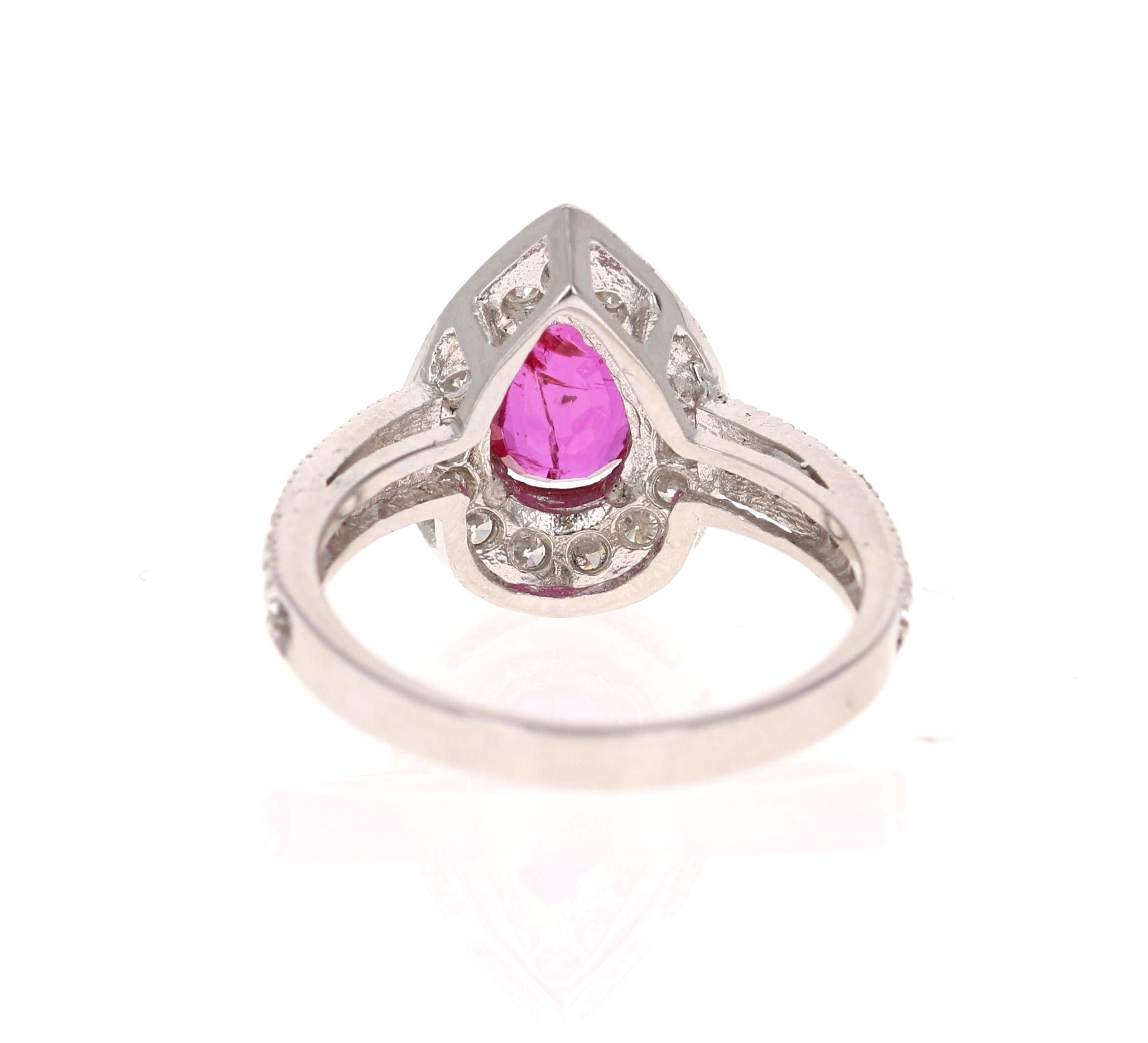 Pear Cut GIA Certified 2.12 Carat Ruby Diamond 18 Karat White Gold Engagement Ring For Sale