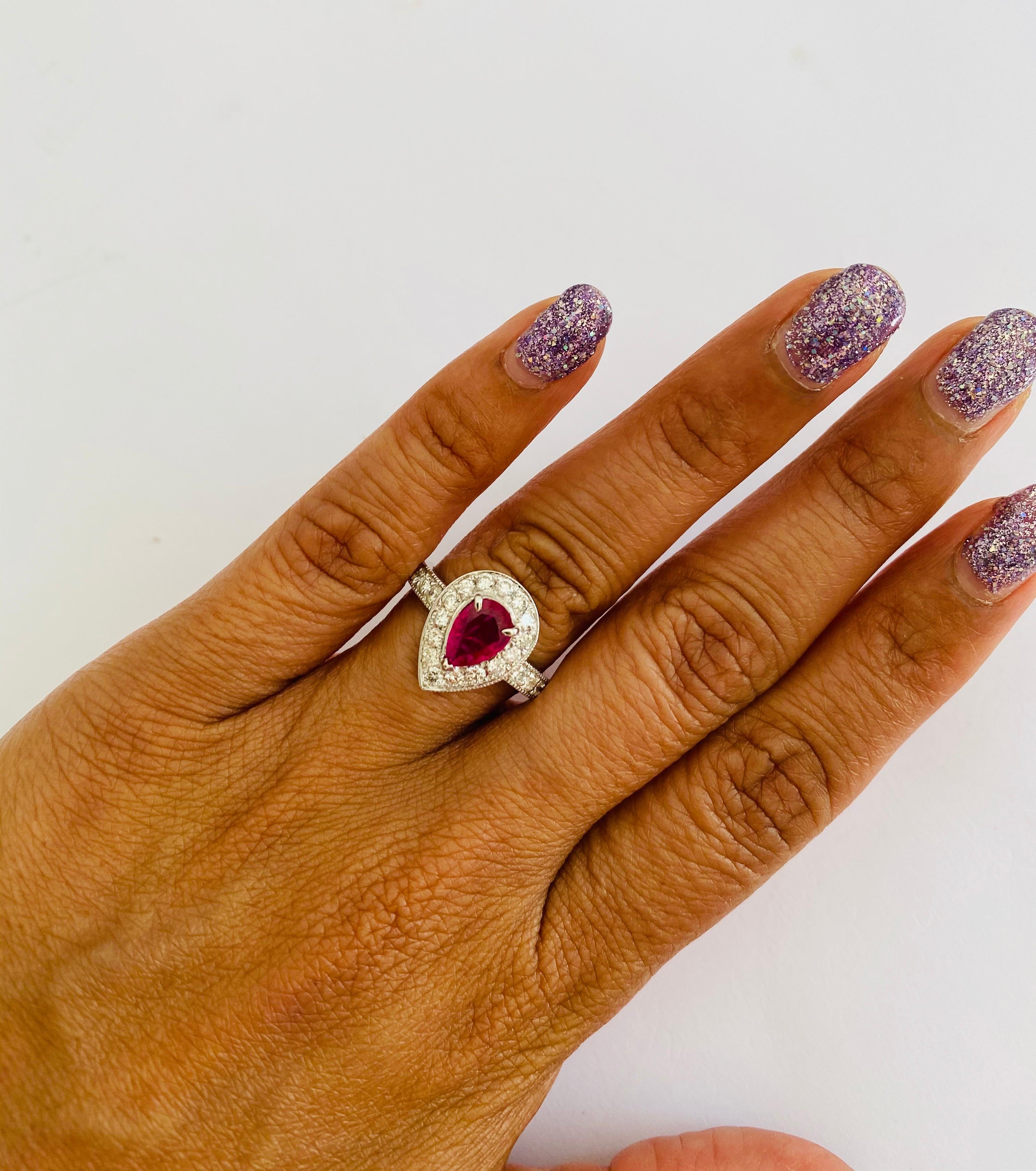 Women's GIA Certified 2.12 Carat Ruby Diamond 18 Karat White Gold Engagement Ring For Sale