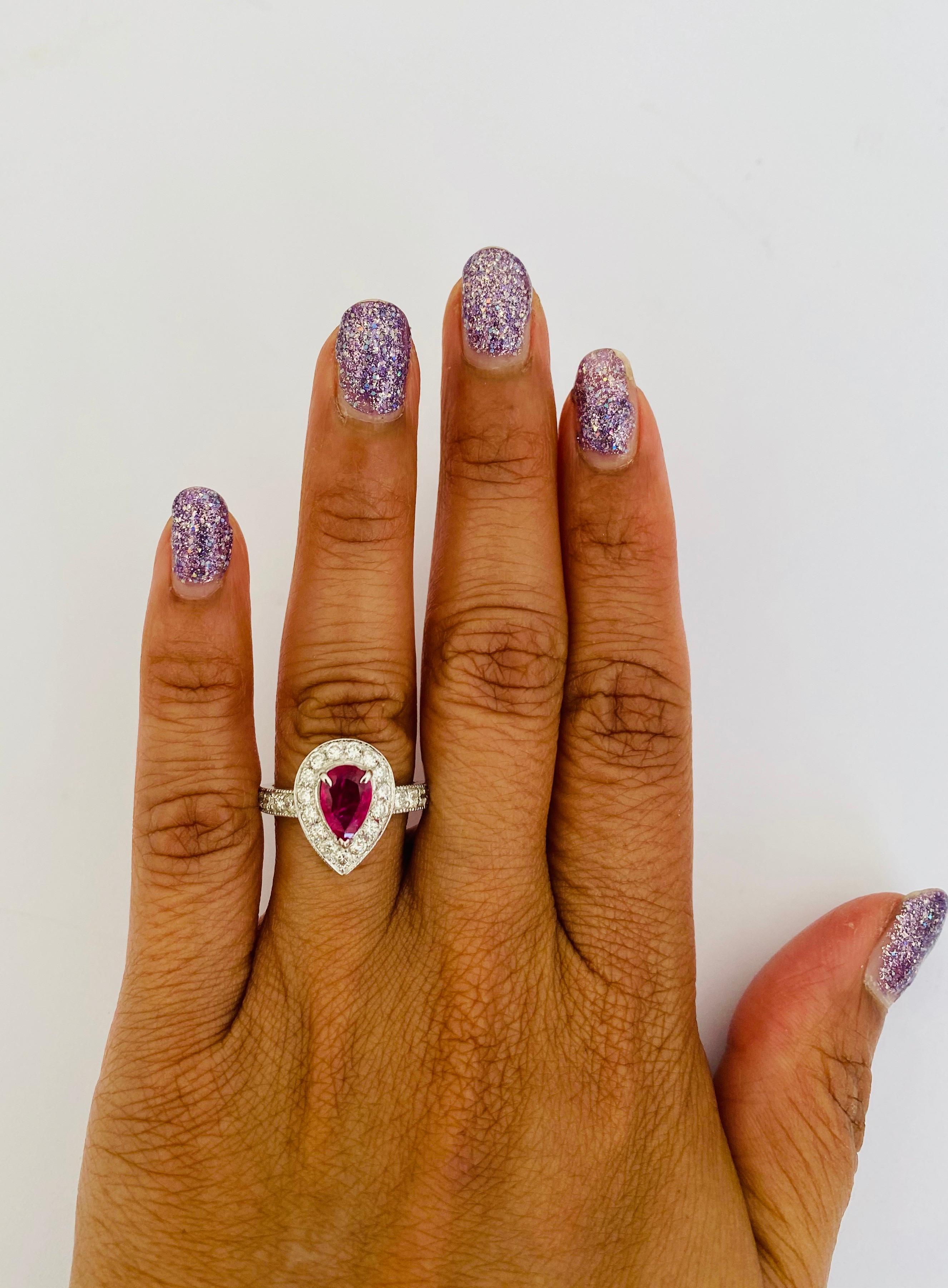 GIA Certified 2.12 Carat Ruby Diamond 18 Karat White Gold Engagement Ring For Sale 1