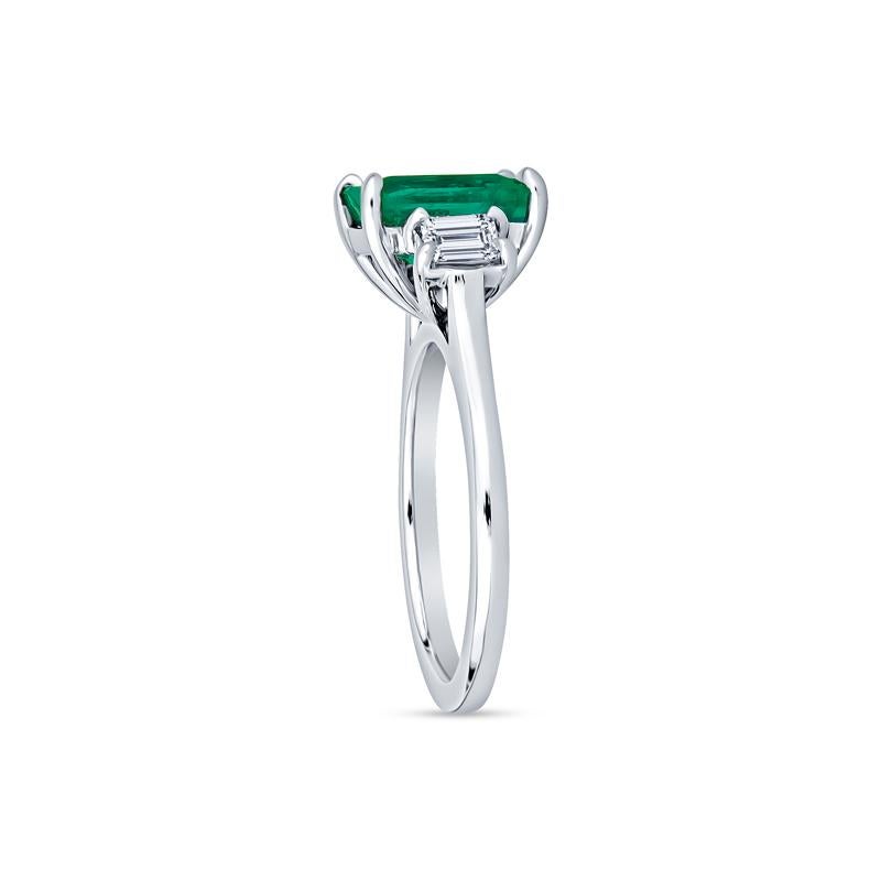 GIA Certified 2.12 Emerald Cut Natural Colombian Emerald & Diamond18 Karat Ring In New Condition For Sale In Houston, TX