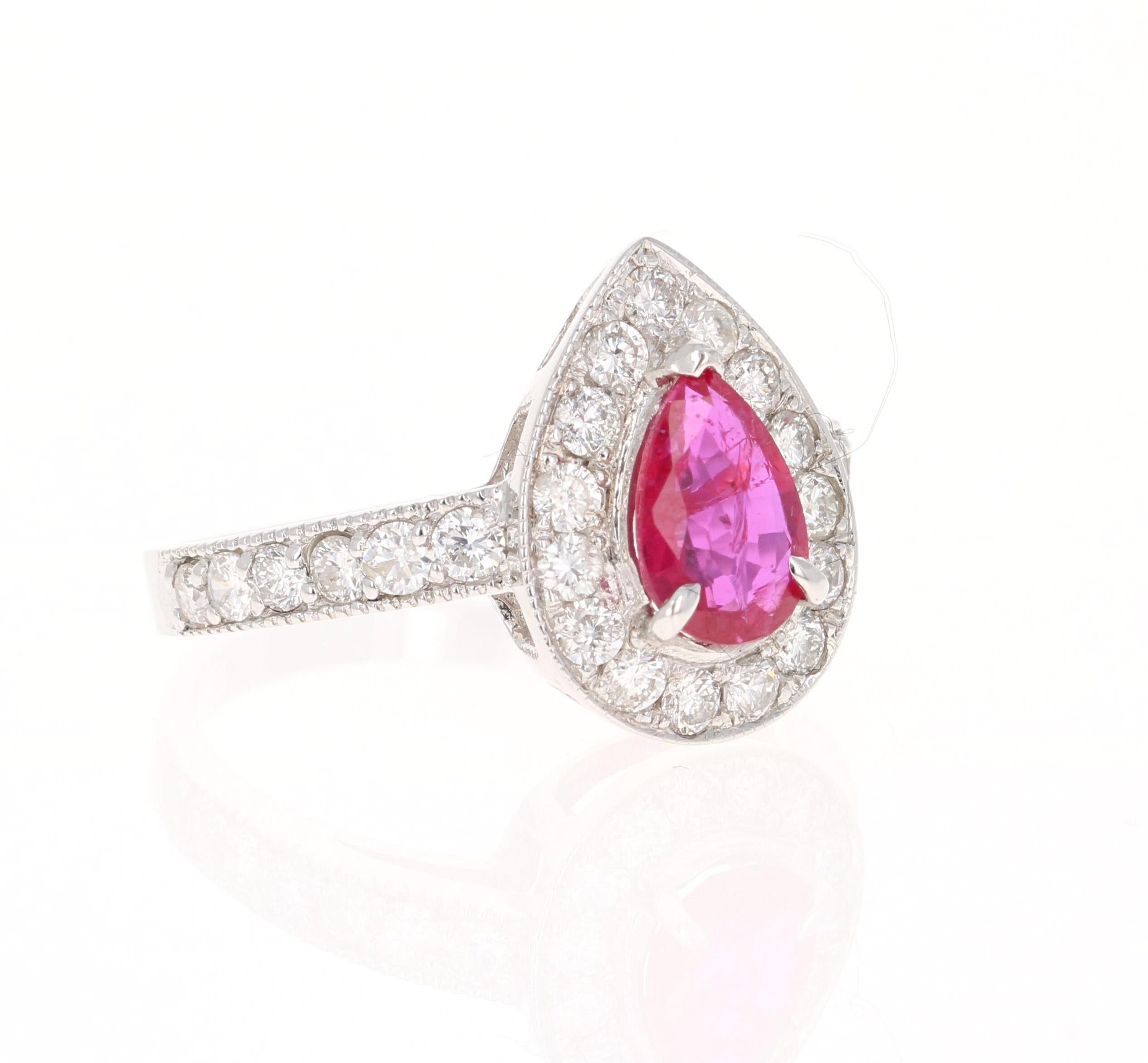 Gorgeous GIA Certified Pear Cut Ruby from Mozambique weighs 1.10 carats and has NO HEAT. The GIA Certificate number is: 2193125529 and can be verified on the GIA website. The certificate will be included with the ring. The measurements of the Ruby