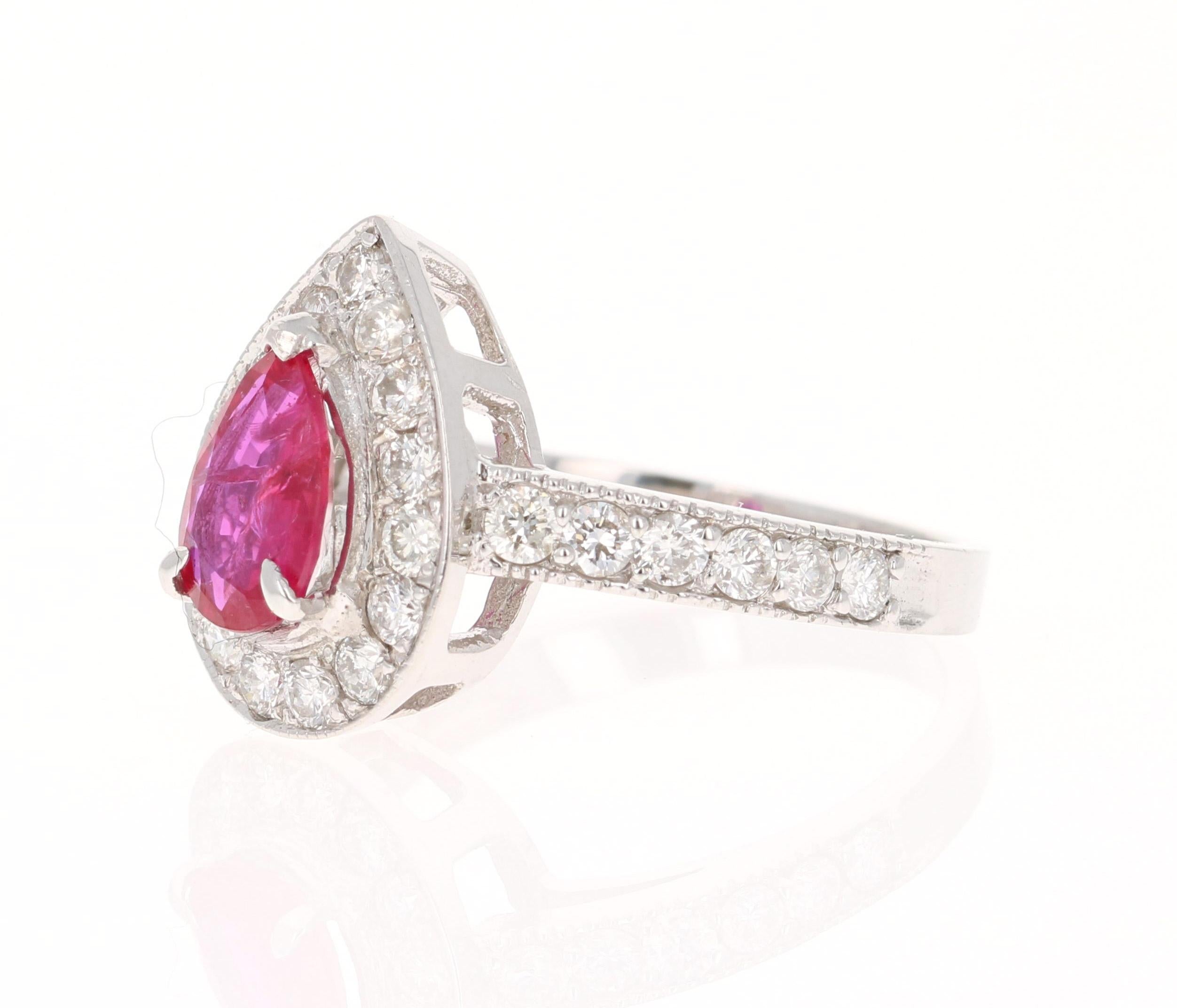 Contemporary GIA Certified 2.12 Ruby Diamond 18 Karat White Gold Ring For Sale