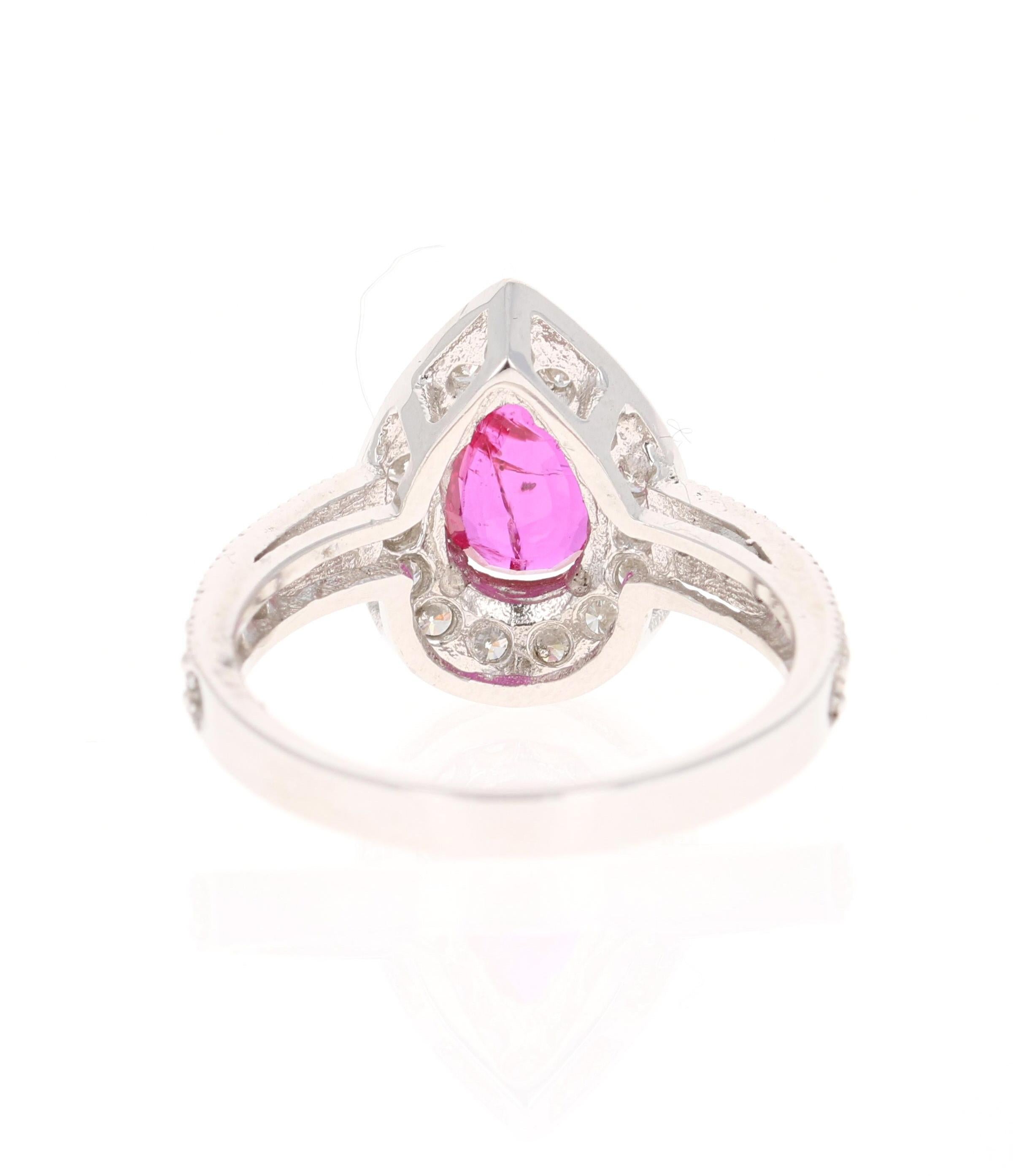 Pear Cut GIA Certified 2.12 Ruby Diamond 18 Karat White Gold Ring For Sale