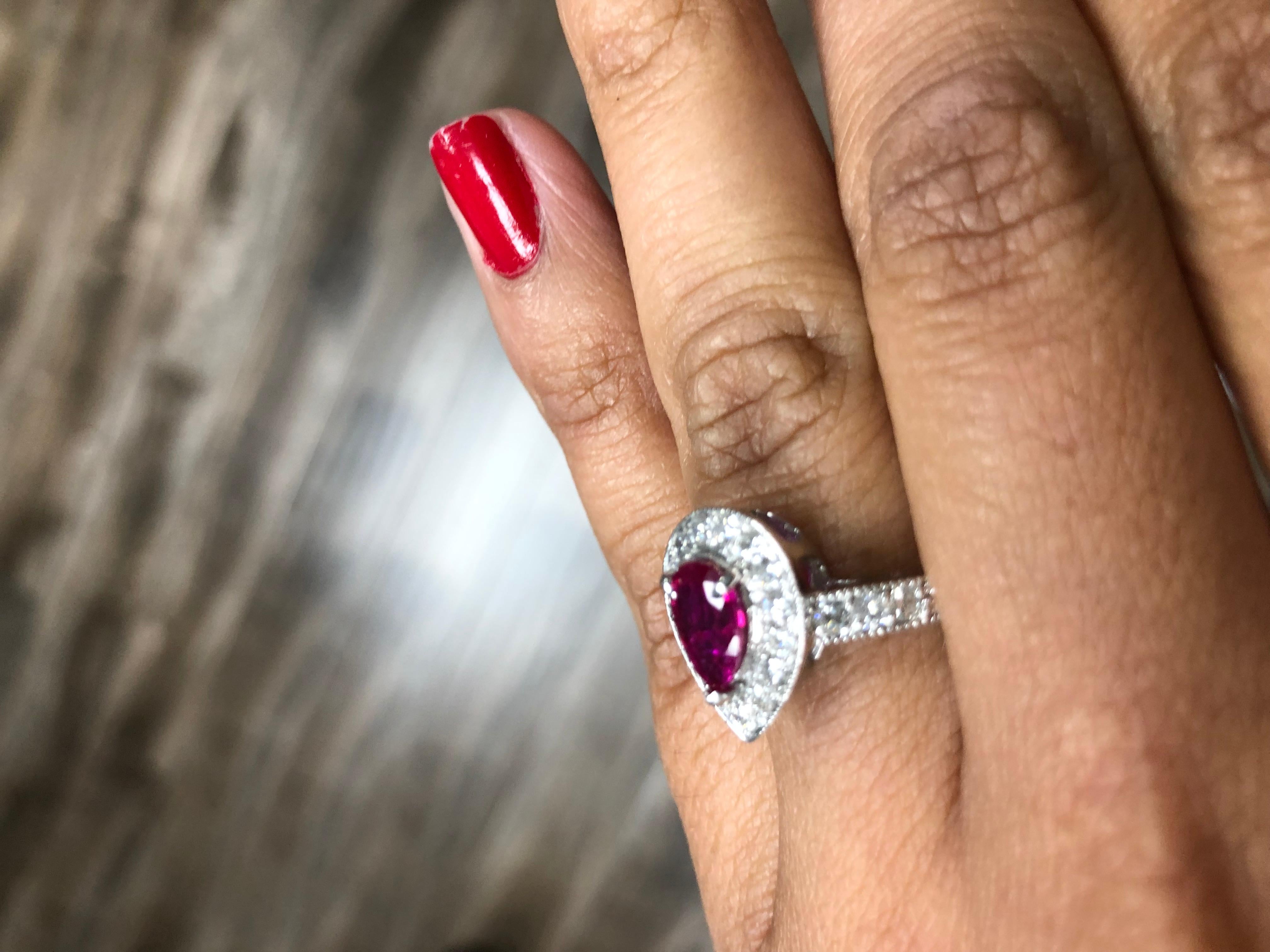 Women's GIA Certified 2.12 Ruby Diamond 18 Karat White Gold Ring For Sale
