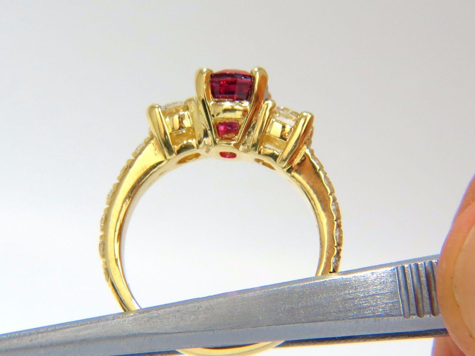 GIA Certified 2.12ct cushion cut vivid red ruby 1.06ct diamonds ring 18kt In New Condition For Sale In New York, NY