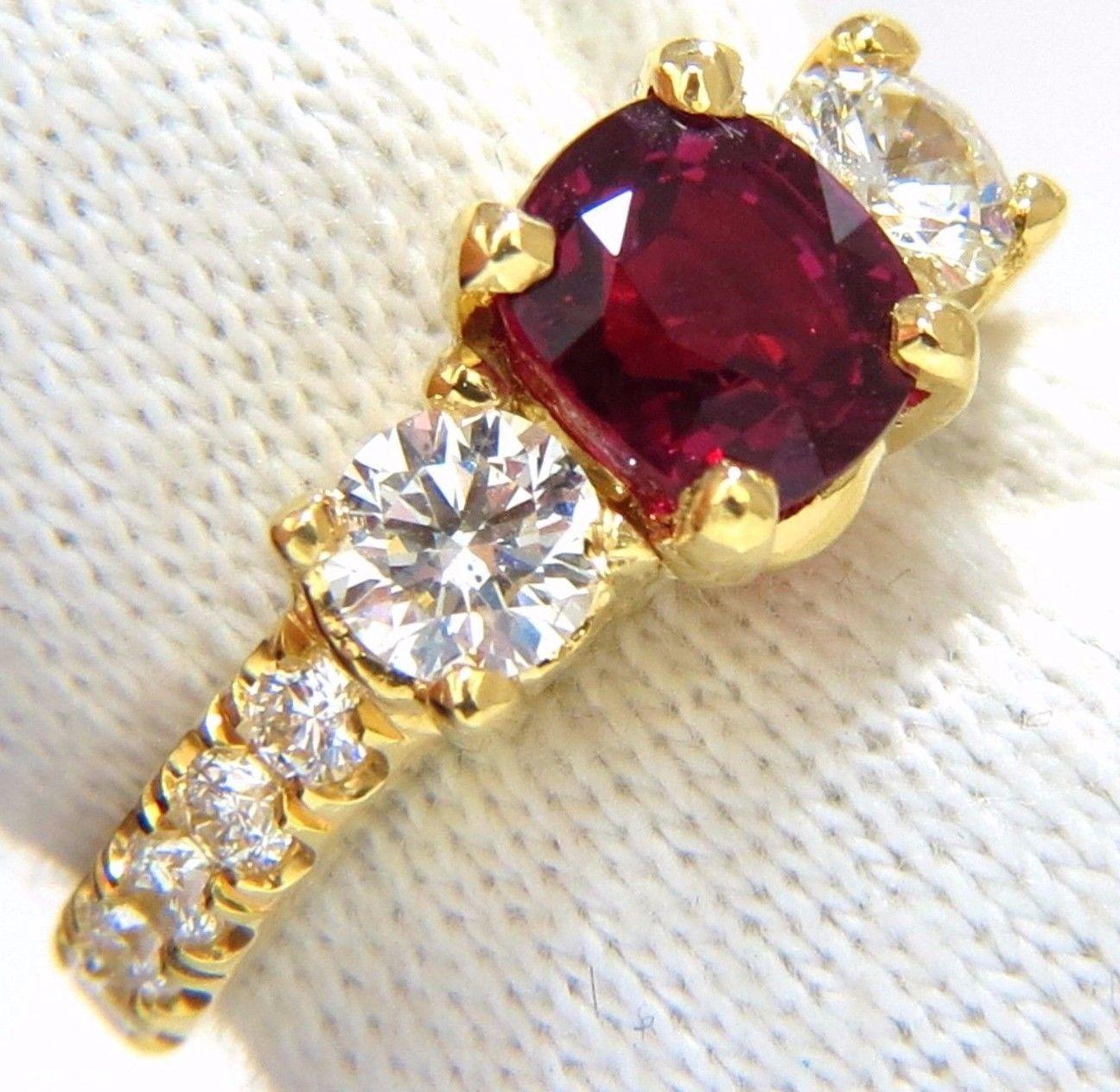 GIA Certified 2.12ct cushion cut vivid red ruby 1.06ct diamonds ring 18kt For Sale 1