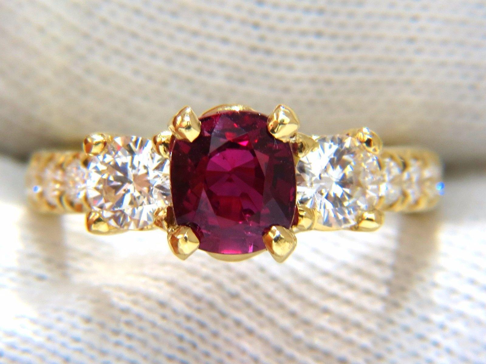 GIA Certified 2.12ct cushion cut vivid red ruby 1.06ct diamonds ring 18kt For Sale 2