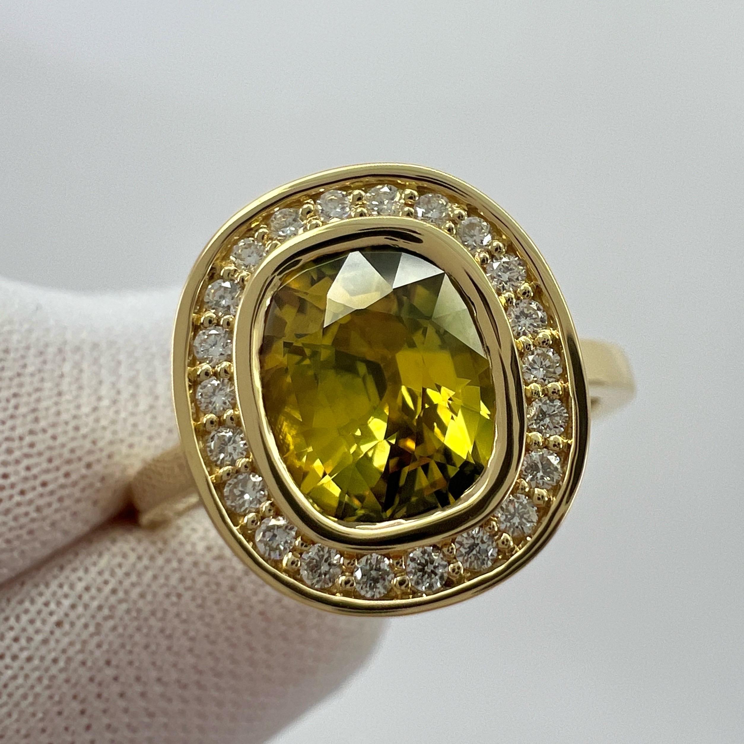GIA Certified 2.12ct Untreated Yellow Sapphire Diamond 18k Yellow Gold Halo Ring For Sale 5