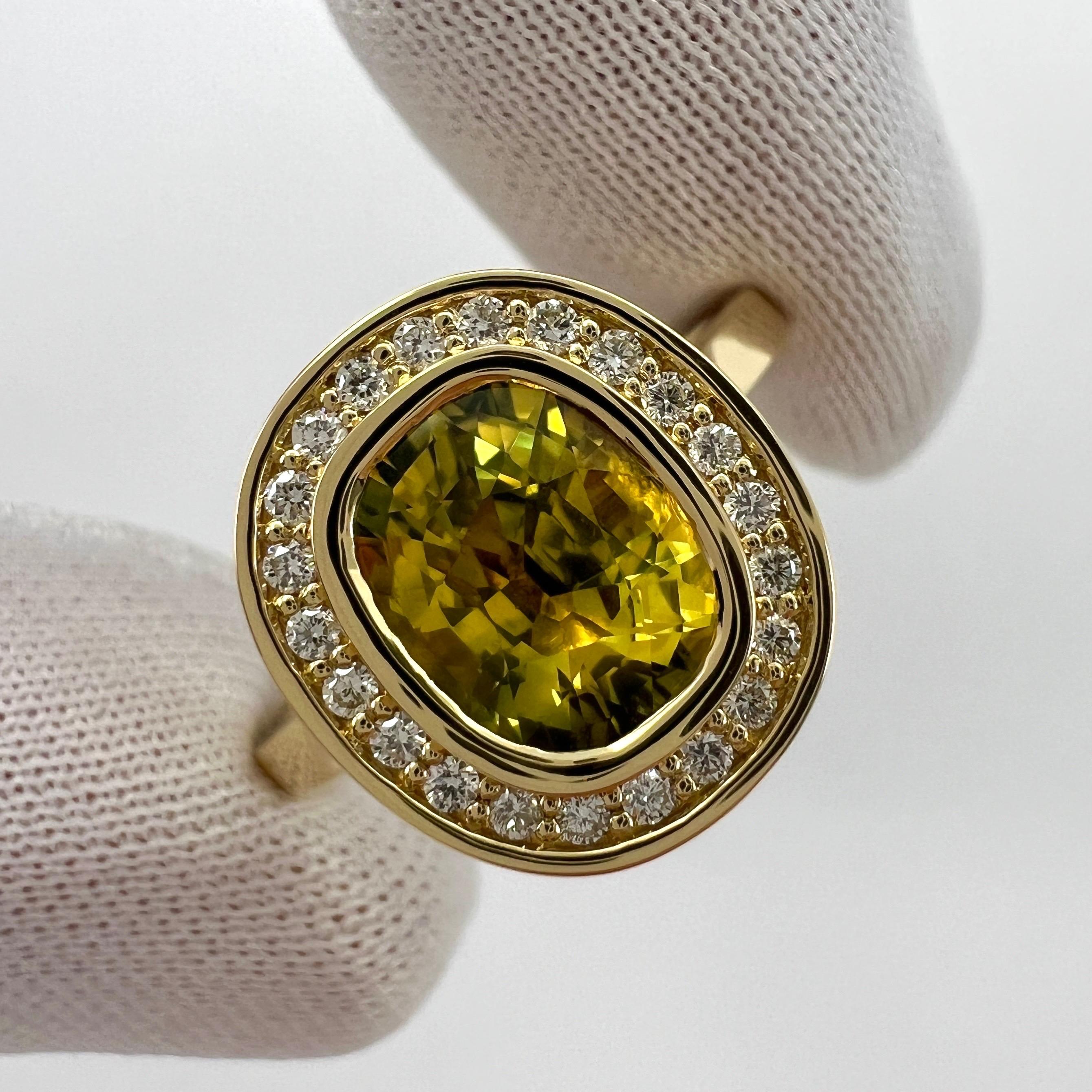GIA Certified 2.12ct Untreated Yellow Sapphire Diamond 18k Yellow Gold Halo Ring For Sale 6