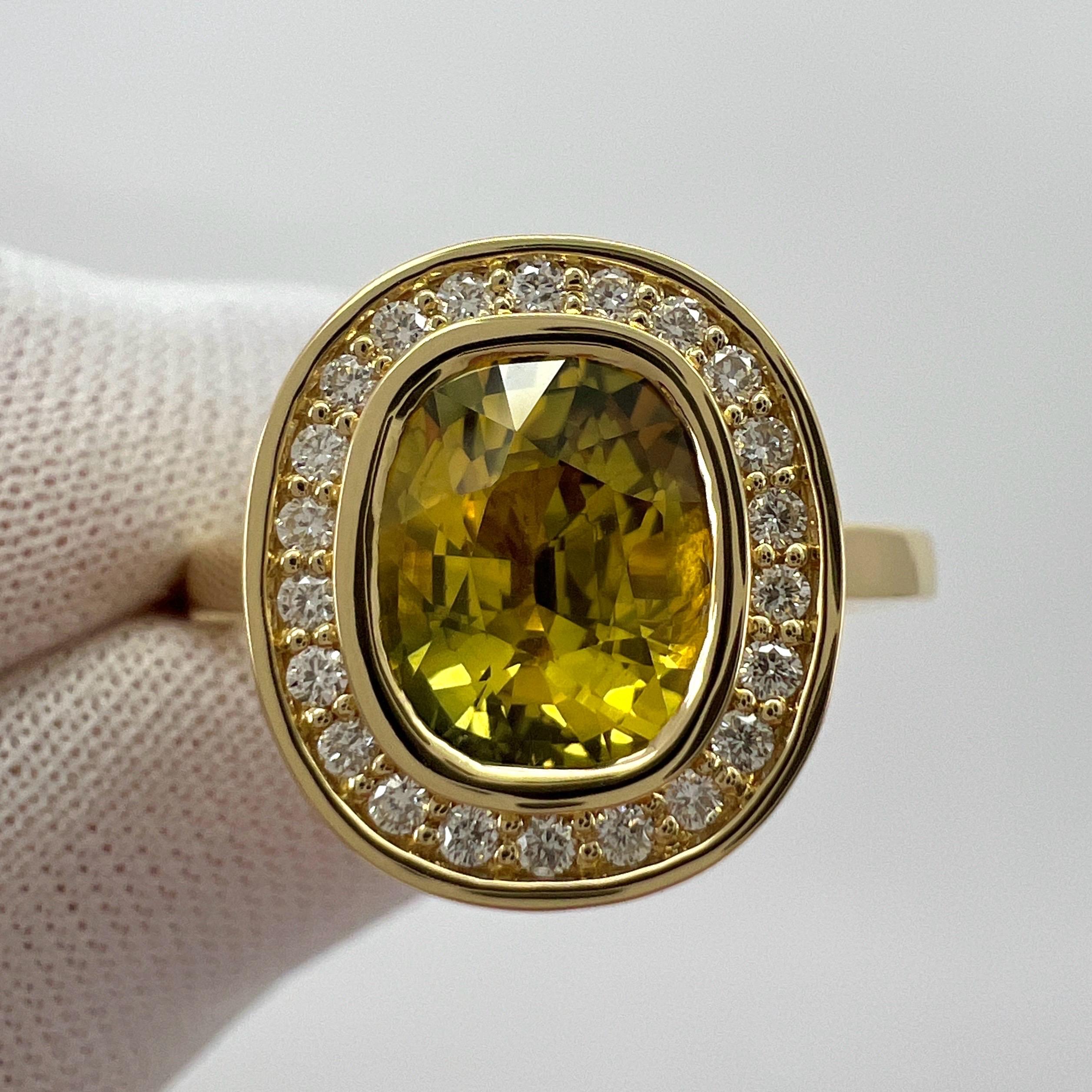 Oval Cut GIA Certified 2.12ct Untreated Yellow Sapphire Diamond 18k Yellow Gold Halo Ring For Sale