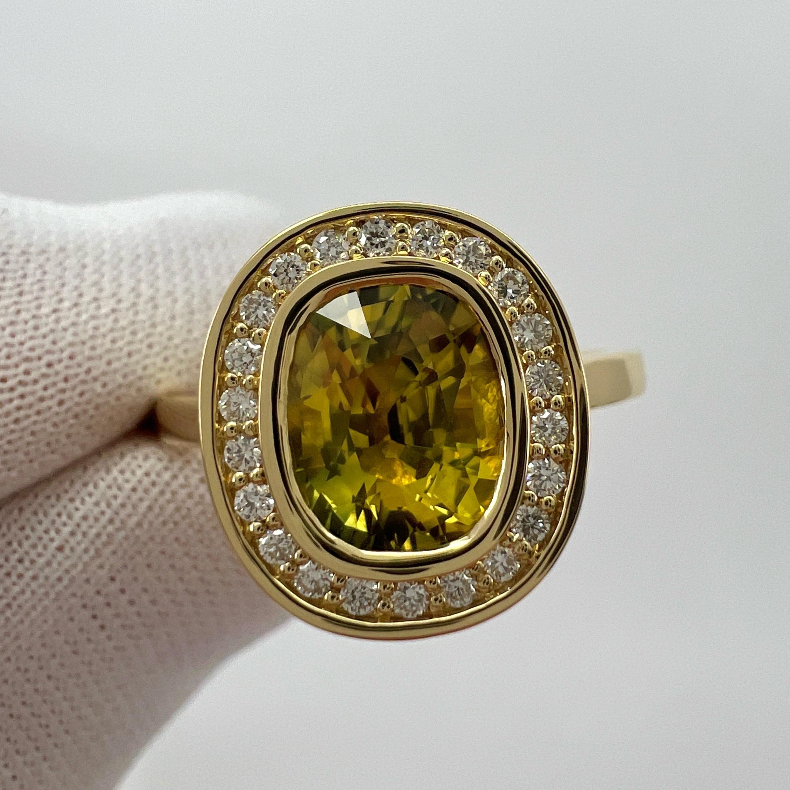 Women's or Men's GIA Certified 2.12ct Untreated Yellow Sapphire Diamond 18k Yellow Gold Halo Ring For Sale