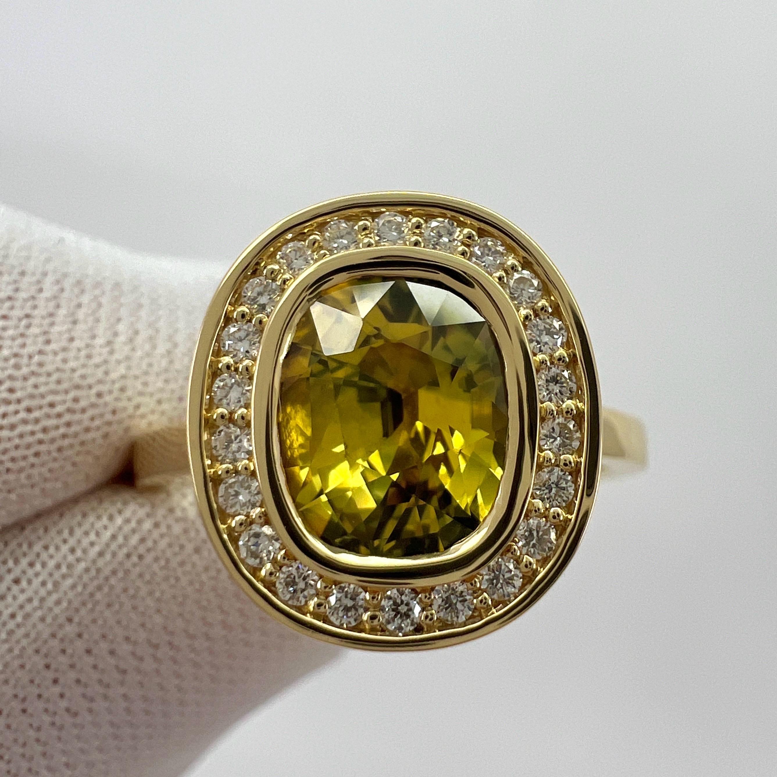 GIA Certified 2.12ct Untreated Yellow Sapphire Diamond 18k Yellow Gold Halo Ring For Sale 1