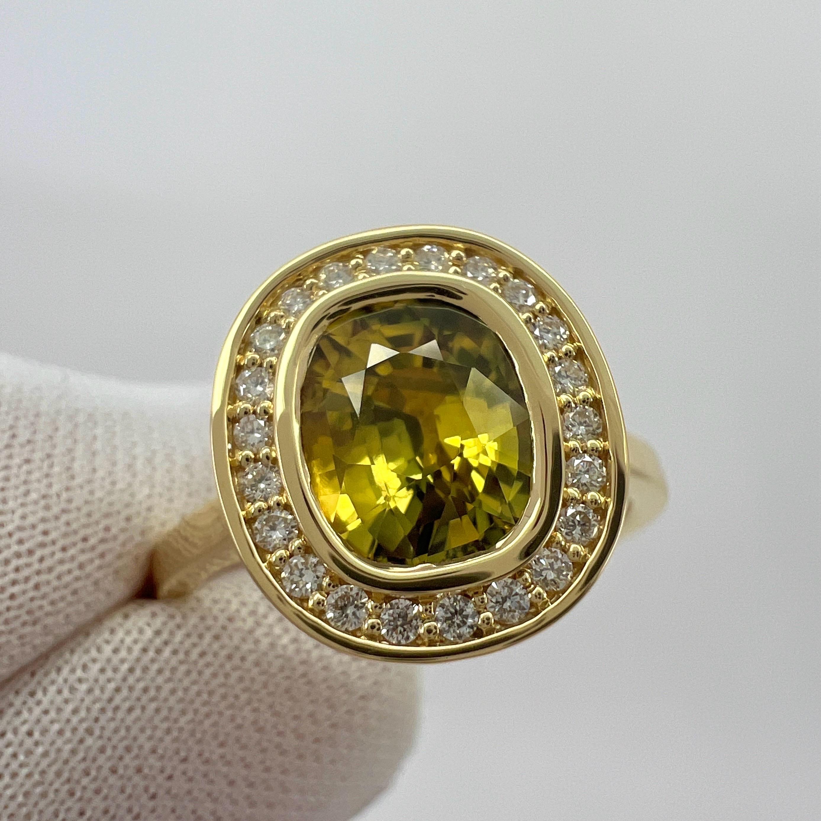 GIA Certified 2.12ct Untreated Yellow Sapphire Diamond 18k Yellow Gold Halo Ring For Sale 2