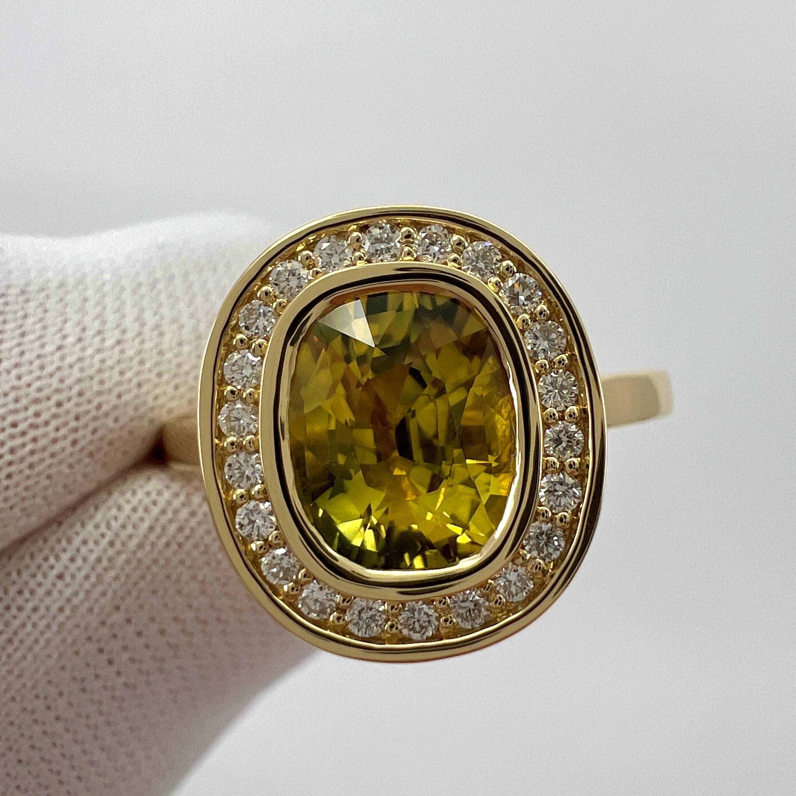 GIA Certified 2.12ct Untreated Yellow Sapphire Diamond 18k Yellow Gold Halo Ring For Sale 4