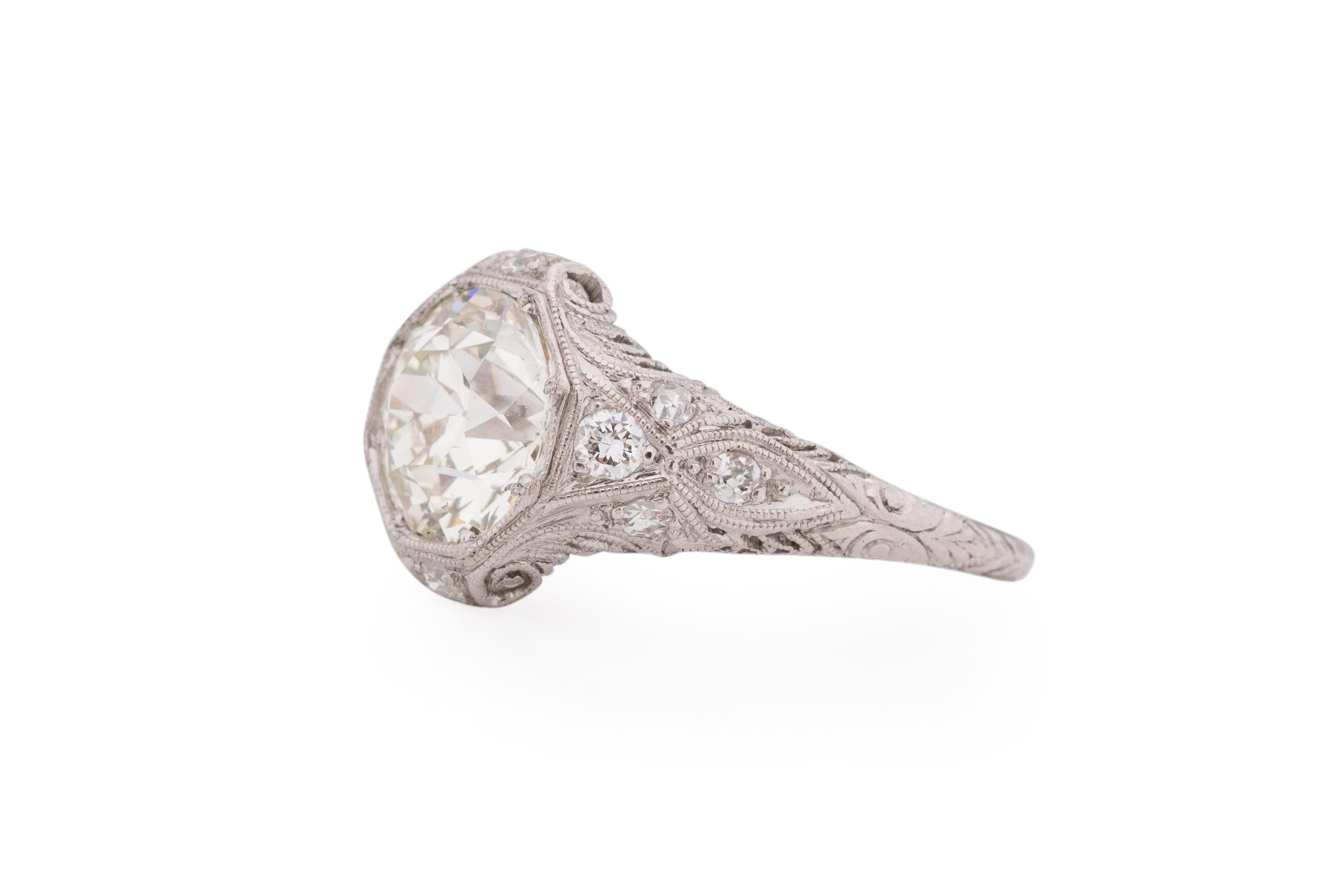 Old European Cut GIA Certified 2.13 Carat Art Deco Diamond Platinum Engagement Ring For Sale