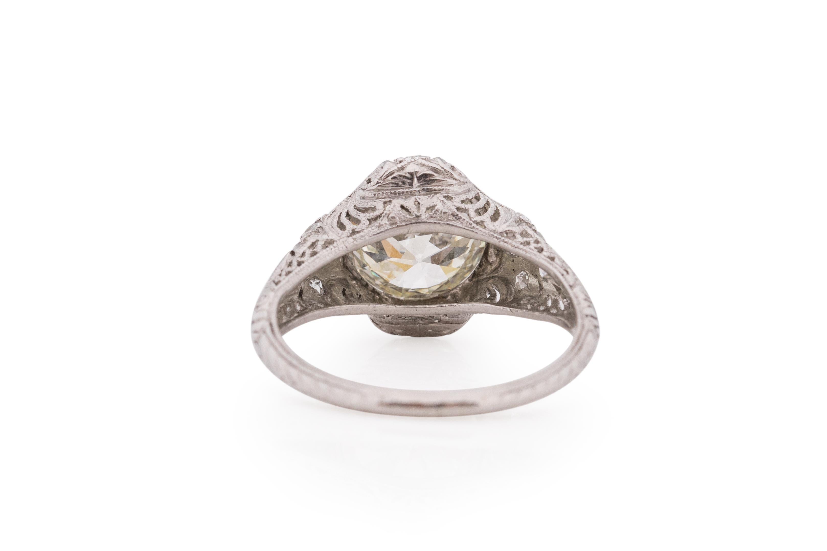 GIA Certified 2.13 Carat Art Deco Diamond Platinum Engagement Ring In Good Condition For Sale In Atlanta, GA