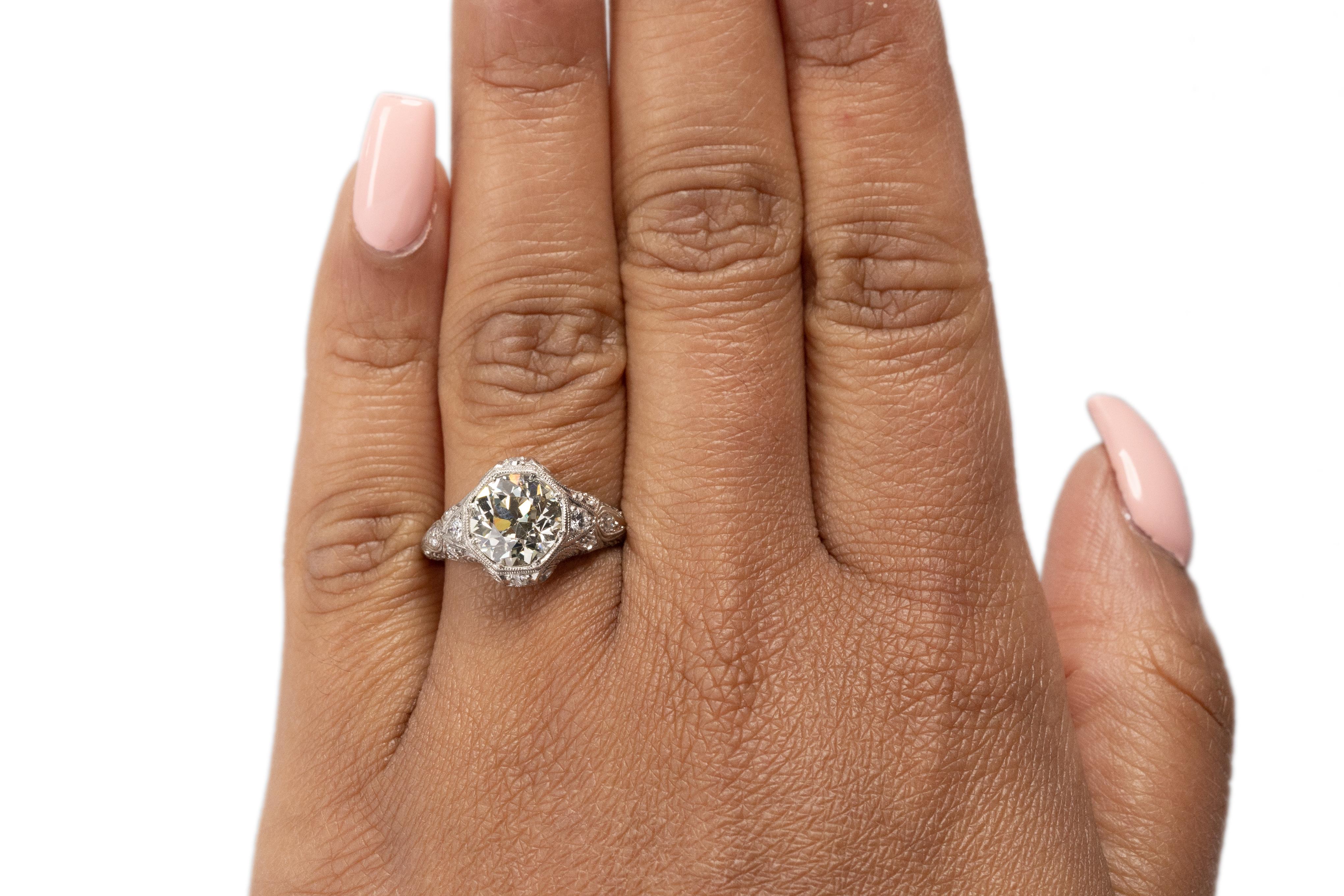 Women's GIA Certified 2.13 Carat Art Deco Diamond Platinum Engagement Ring For Sale