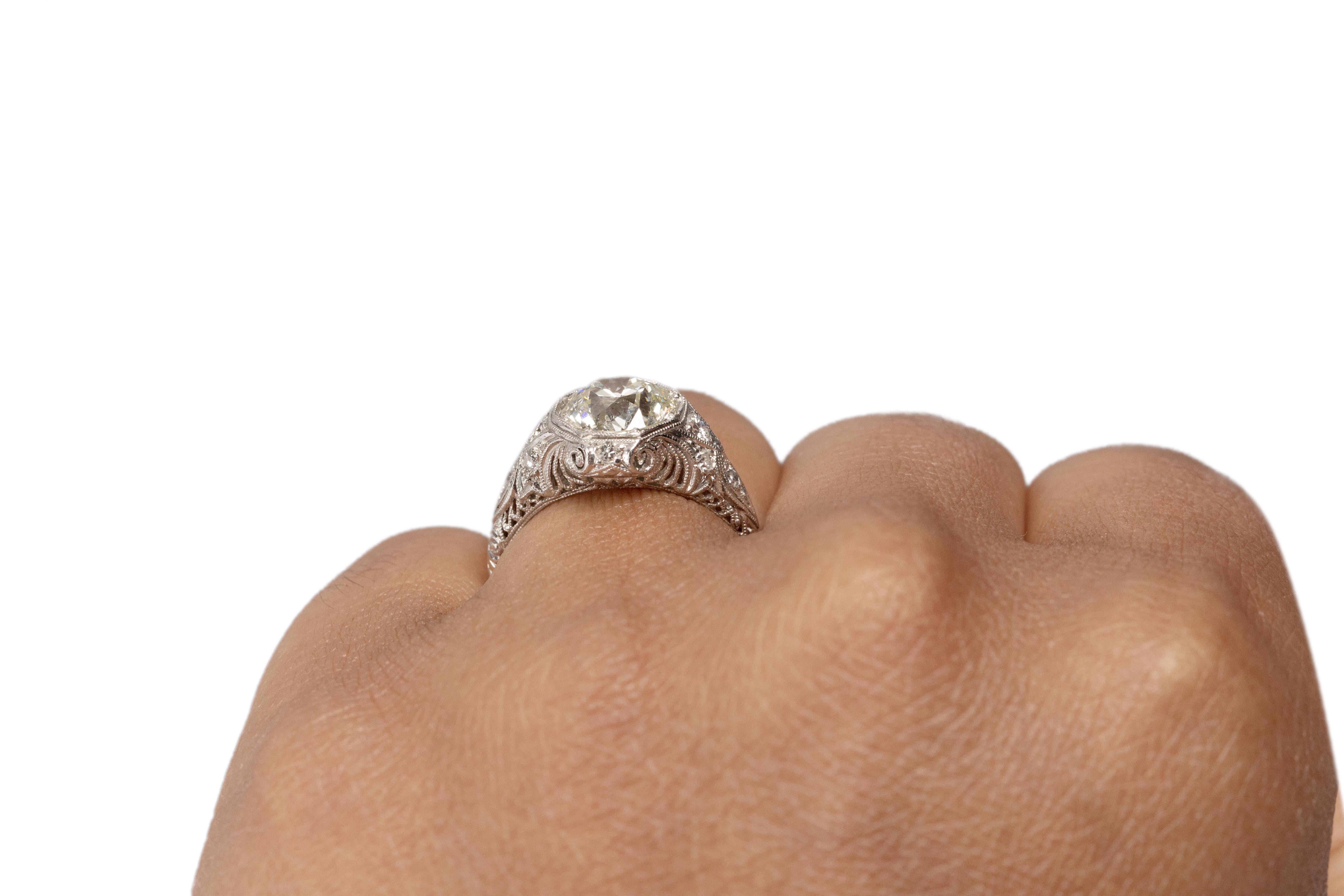 GIA Certified 2.13 Carat Art Deco Diamond Platinum Engagement Ring For Sale 1