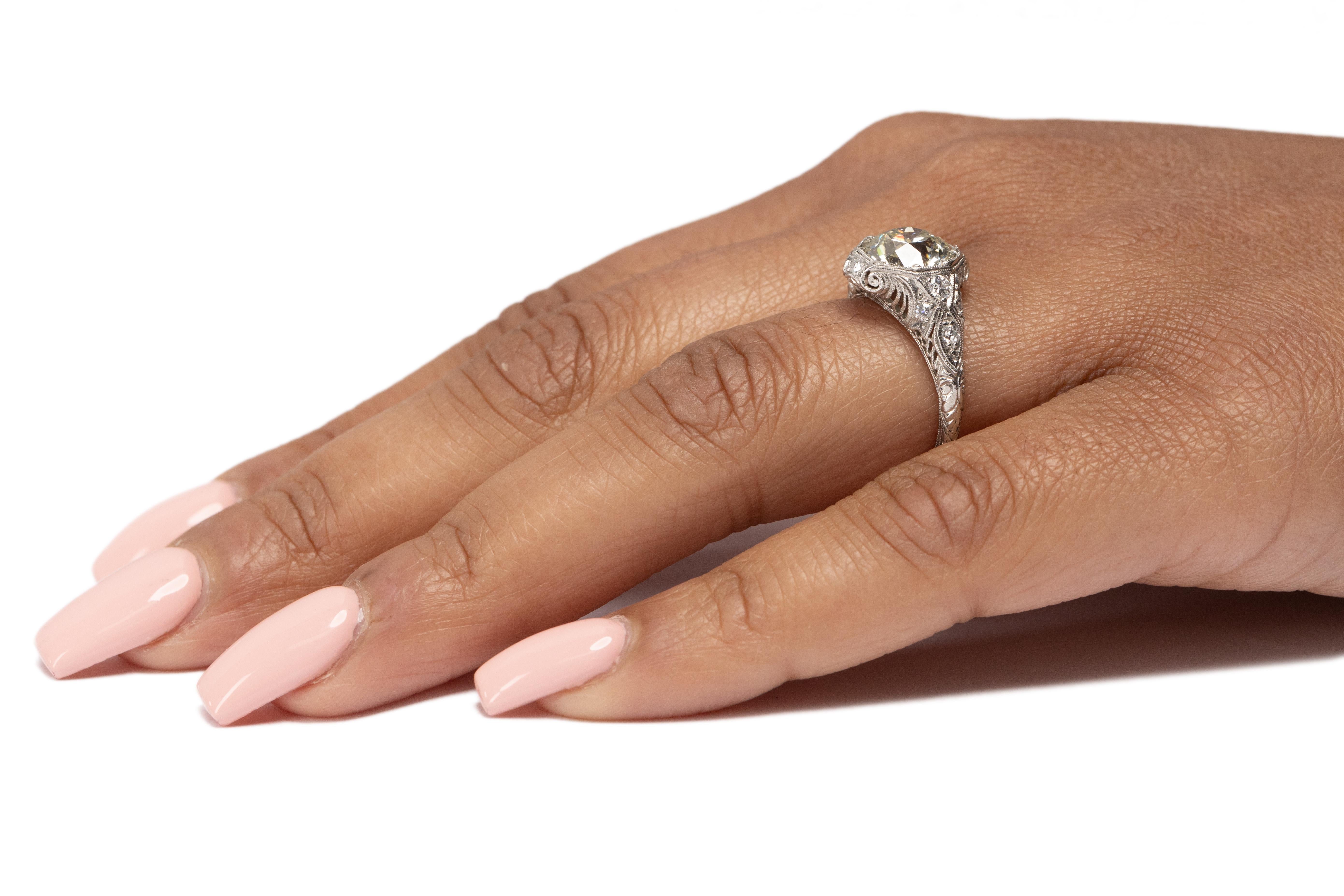 GIA Certified 2.13 Carat Art Deco Diamond Platinum Engagement Ring For Sale 2