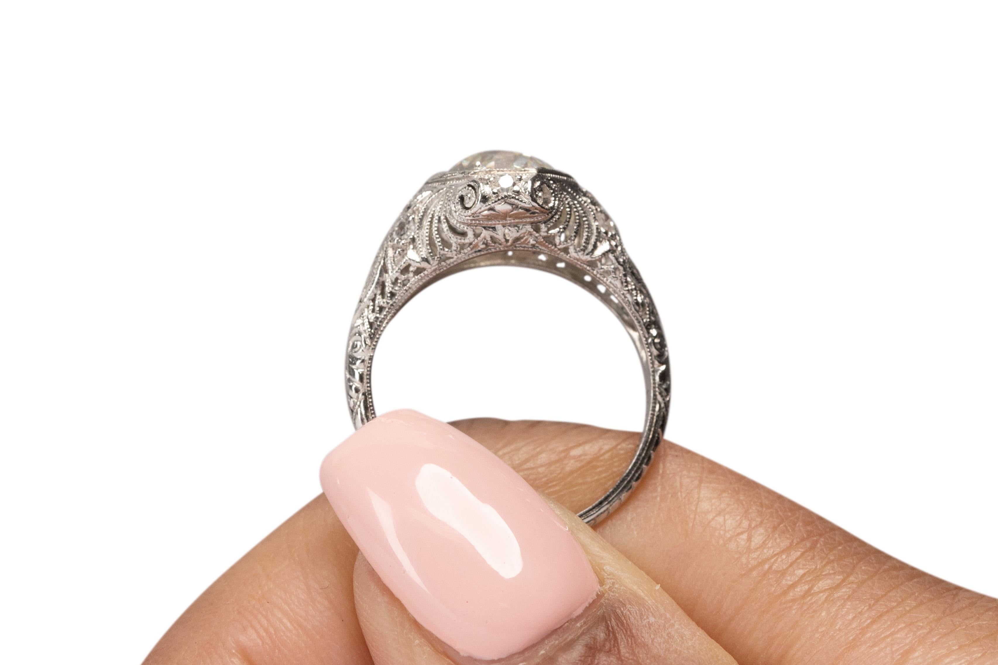 GIA Certified 2.13 Carat Art Deco Diamond Platinum Engagement Ring For Sale 3