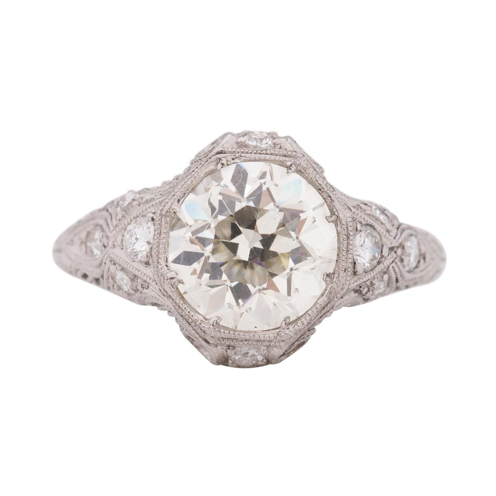 GIA Certified 2.13 Carat Art Deco Diamond Platinum Engagement Ring